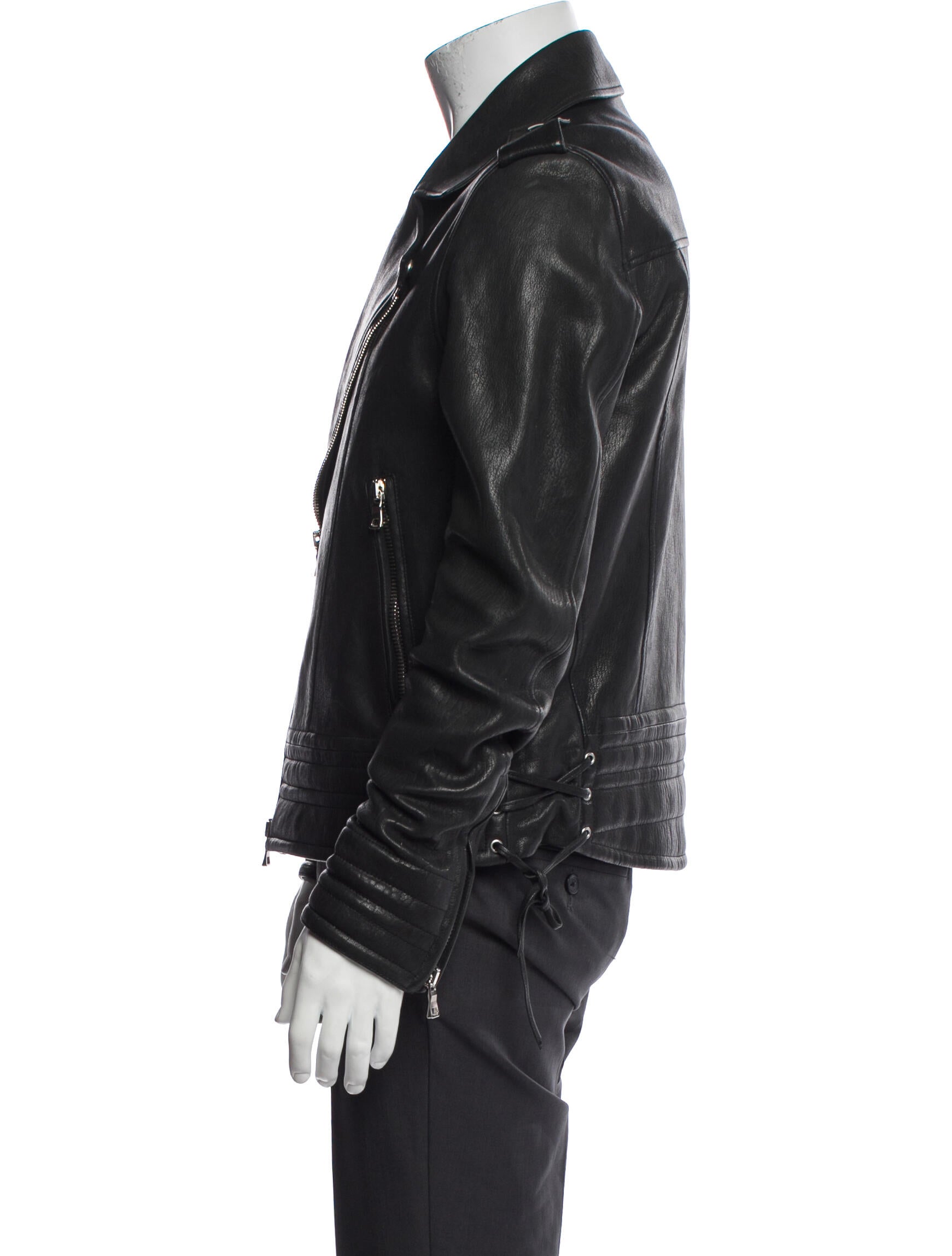 Balmain Signature Logo Lambskin Moto Jacket
