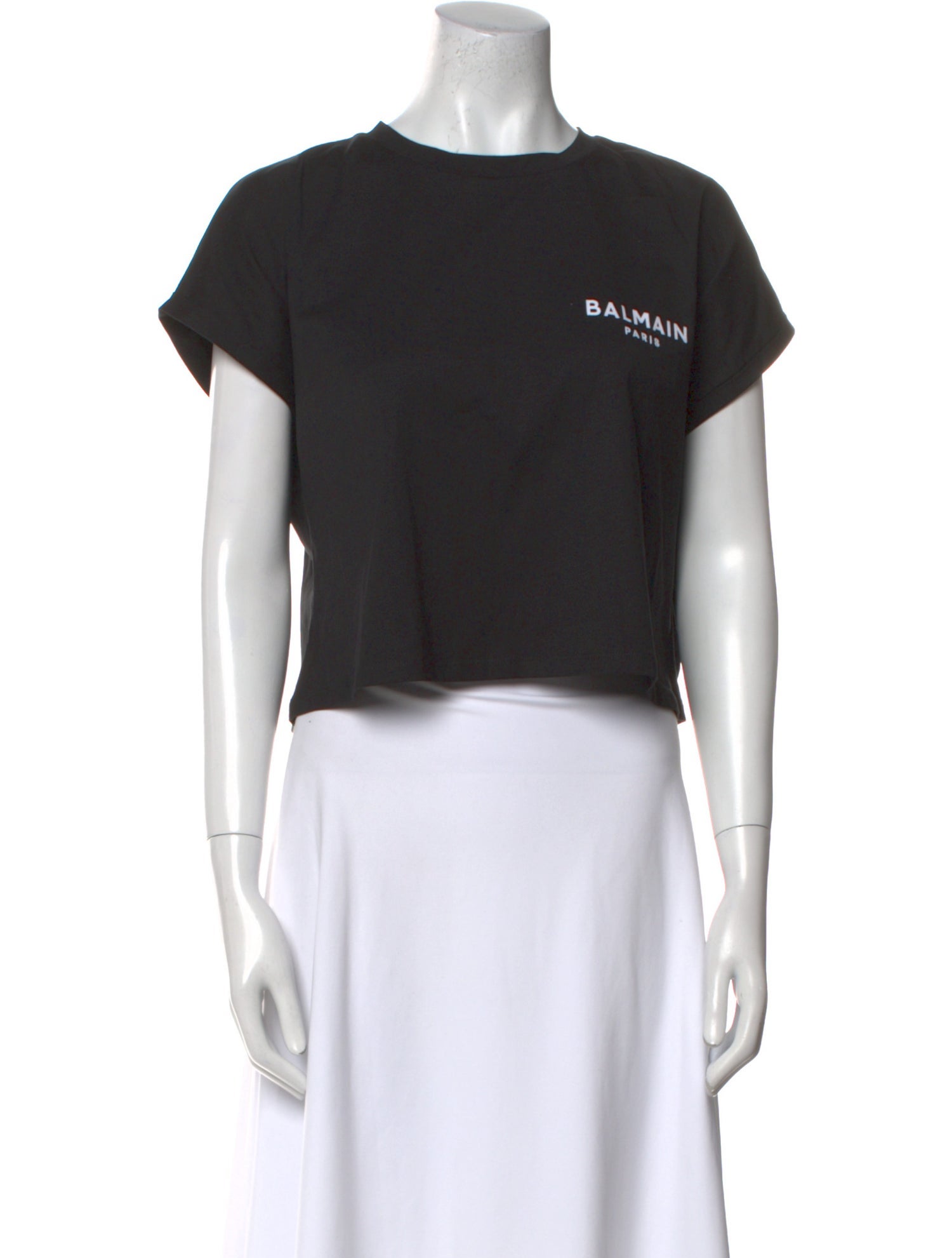 Balmain Graphic Print Crew Neck Crop Top