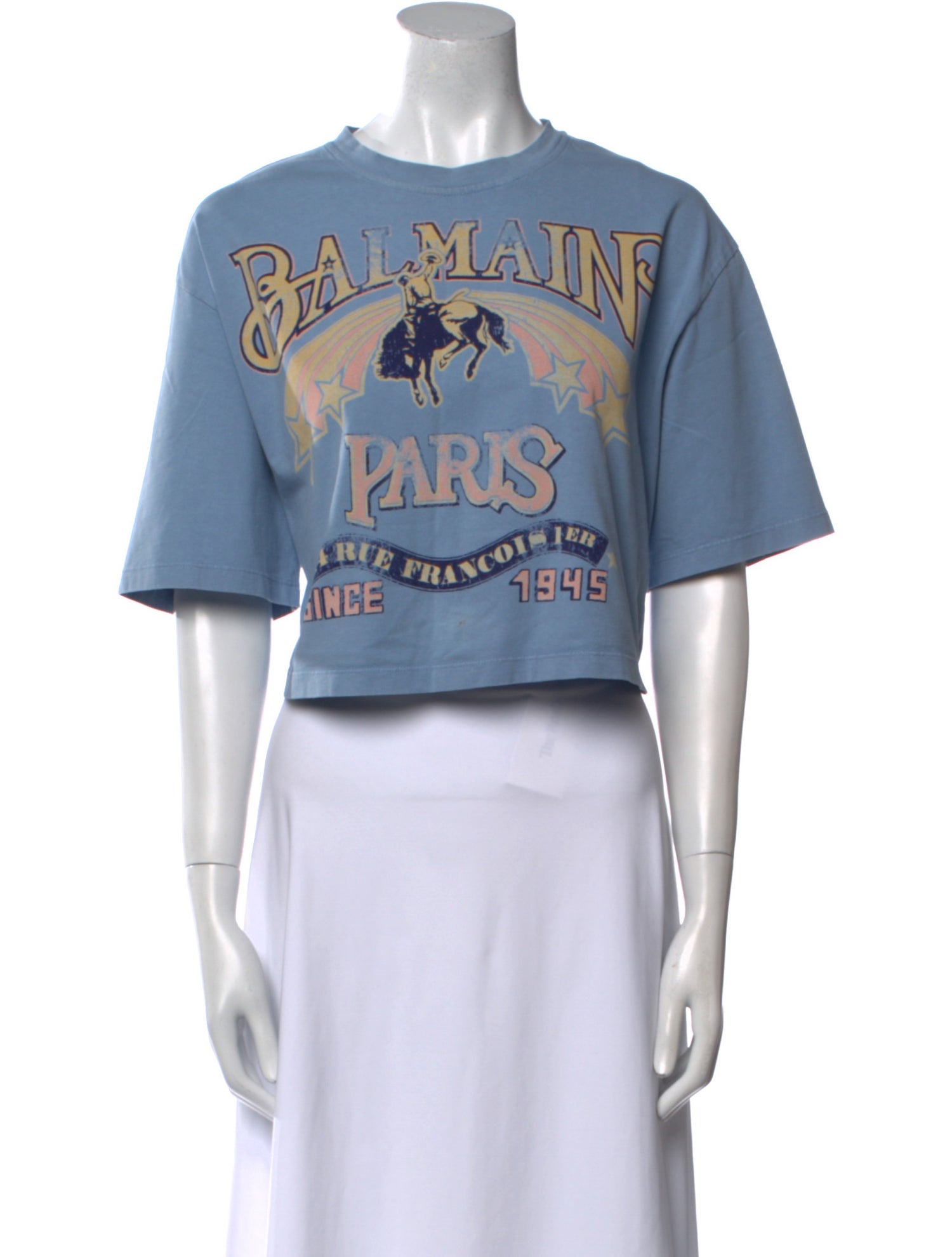 Balmain Graphic Print Crew Neck Crop Top