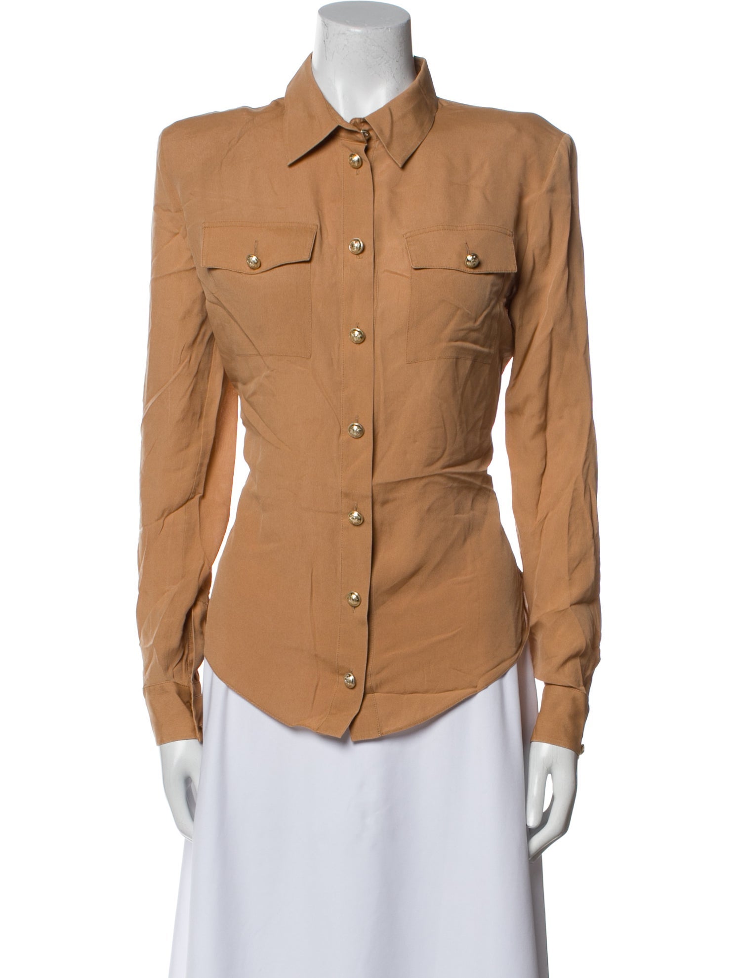 Balmain Silk Long Sleeve Button-Up Top