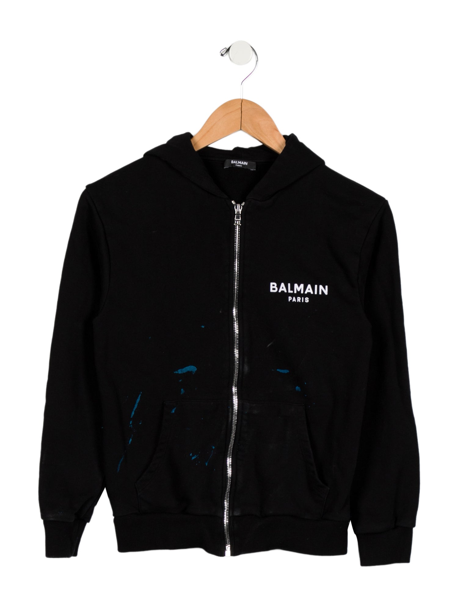 Balmain Kids Zip-Up Hoodie w/ Embroidered Accent