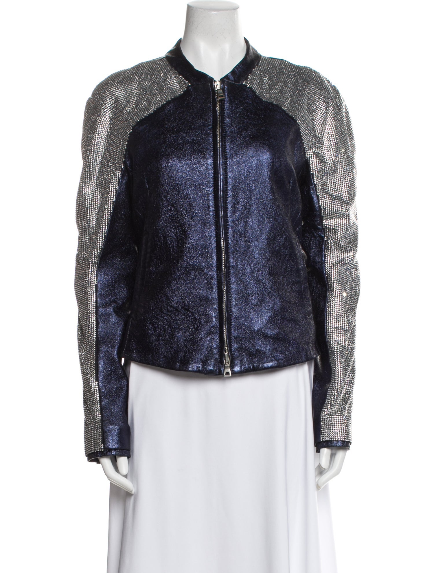 Balmain Leather Colorblock Pattern Bomber Jacket