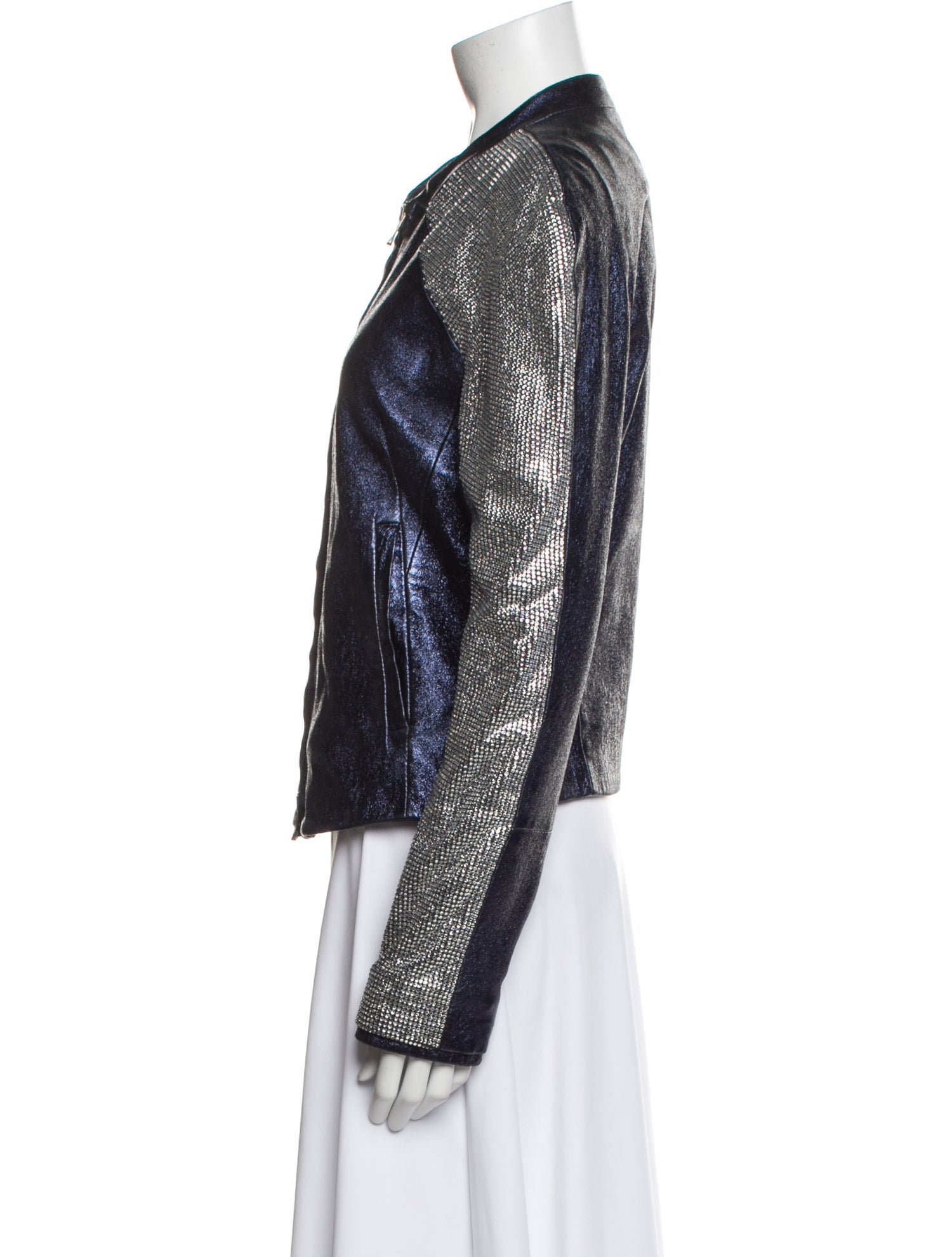 Balmain Leather Colorblock Pattern Bomber Jacket