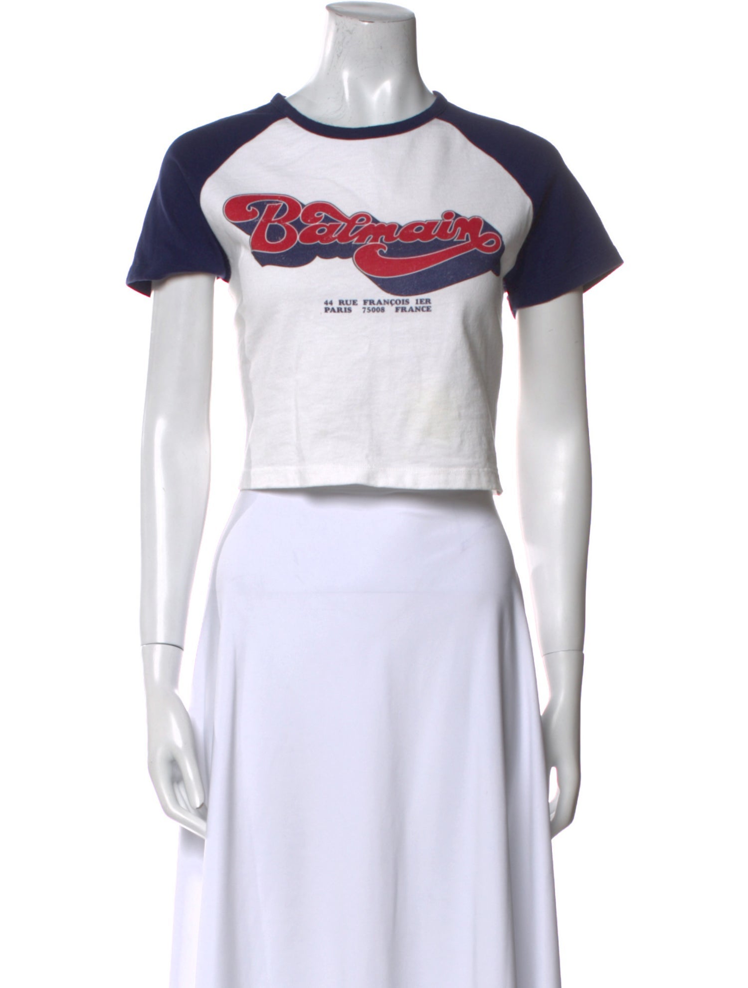 Balmain Graphic Print Crew Neck Crop Top