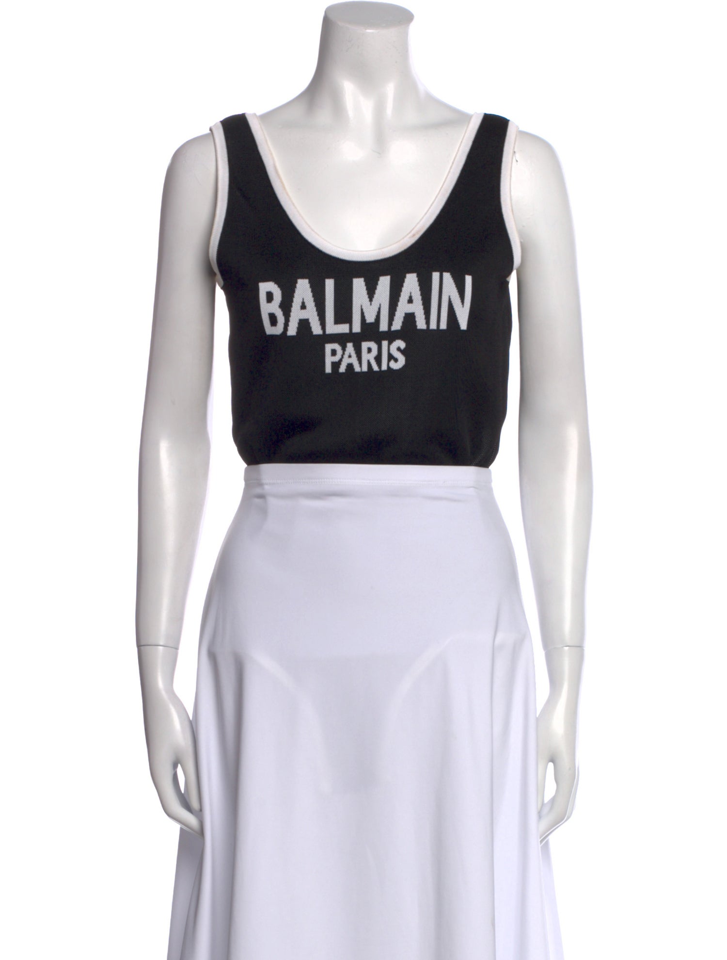 Balmain Graphic Print Scoop Neck Crop Top
