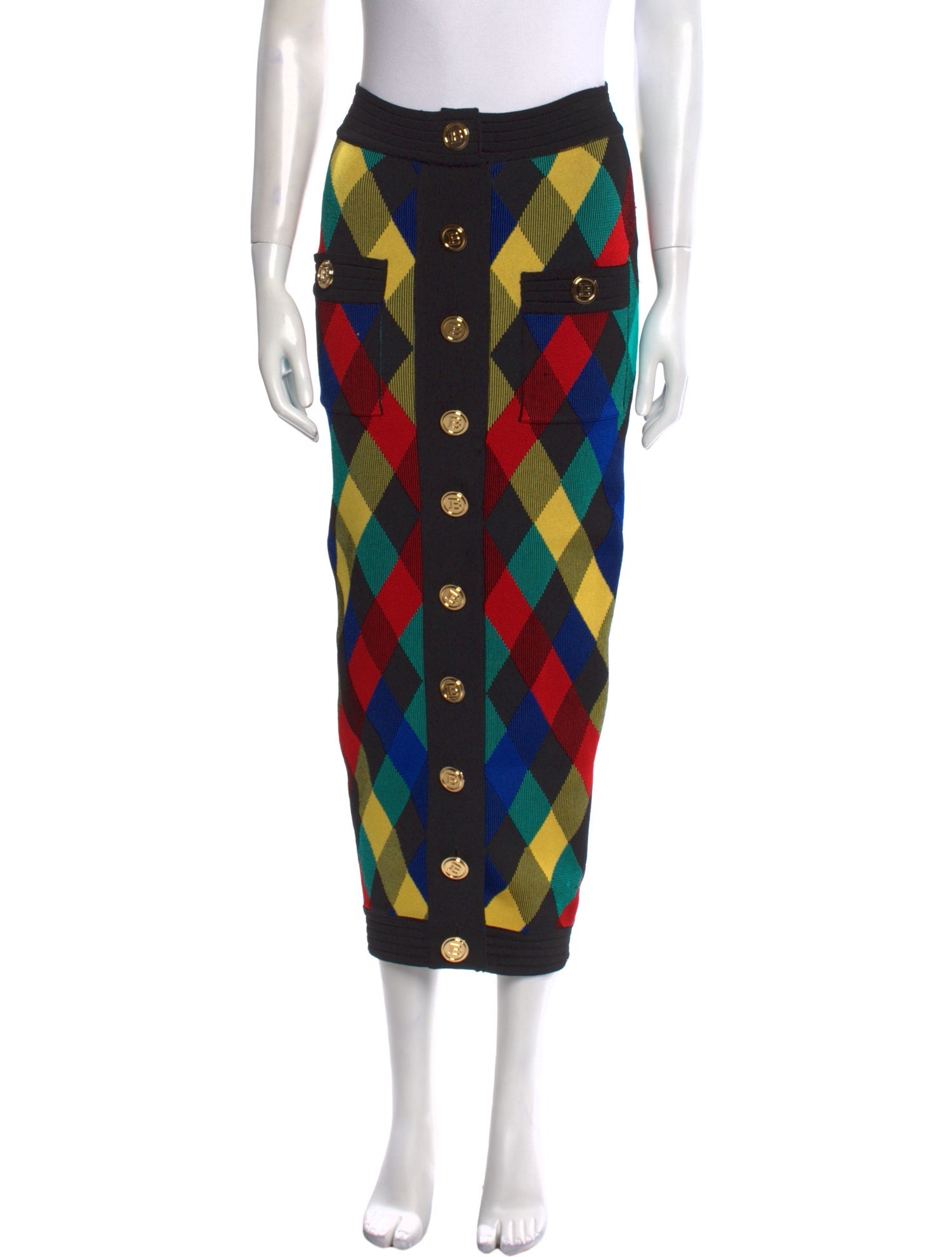 Balmain Plaid Print Midi Length Skirt