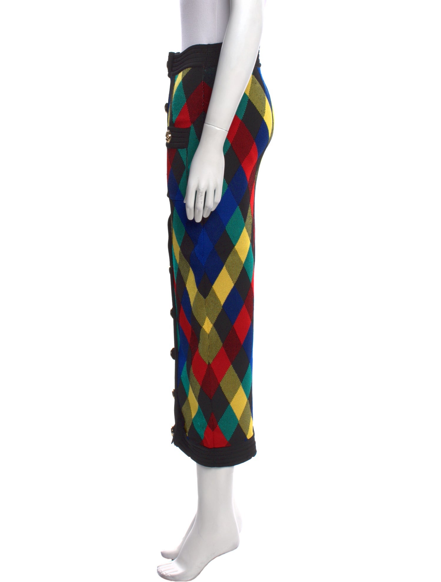 Balmain Plaid Print Midi Length Skirt