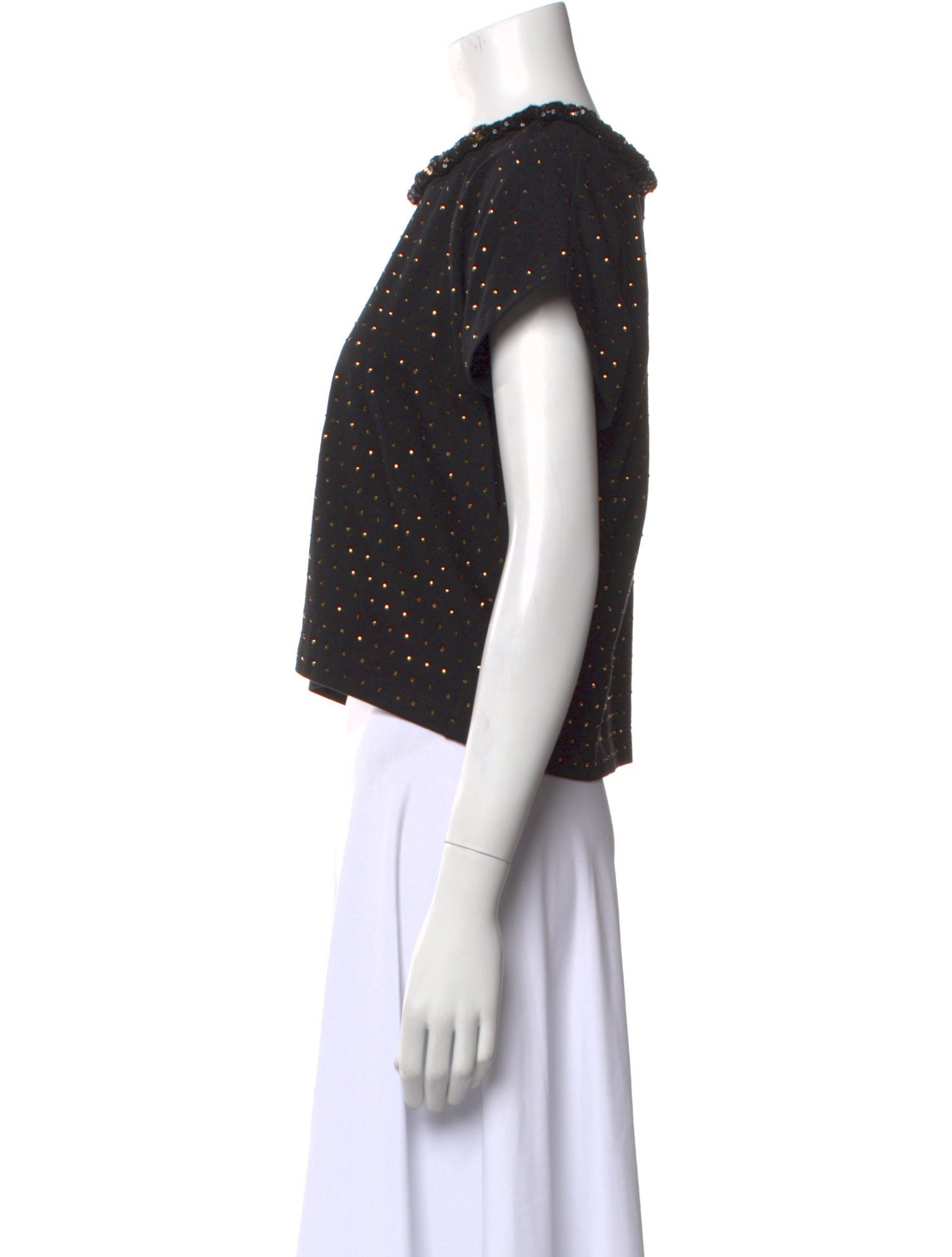 Balmain Bateau Neckline Short Sleeve Crop Top