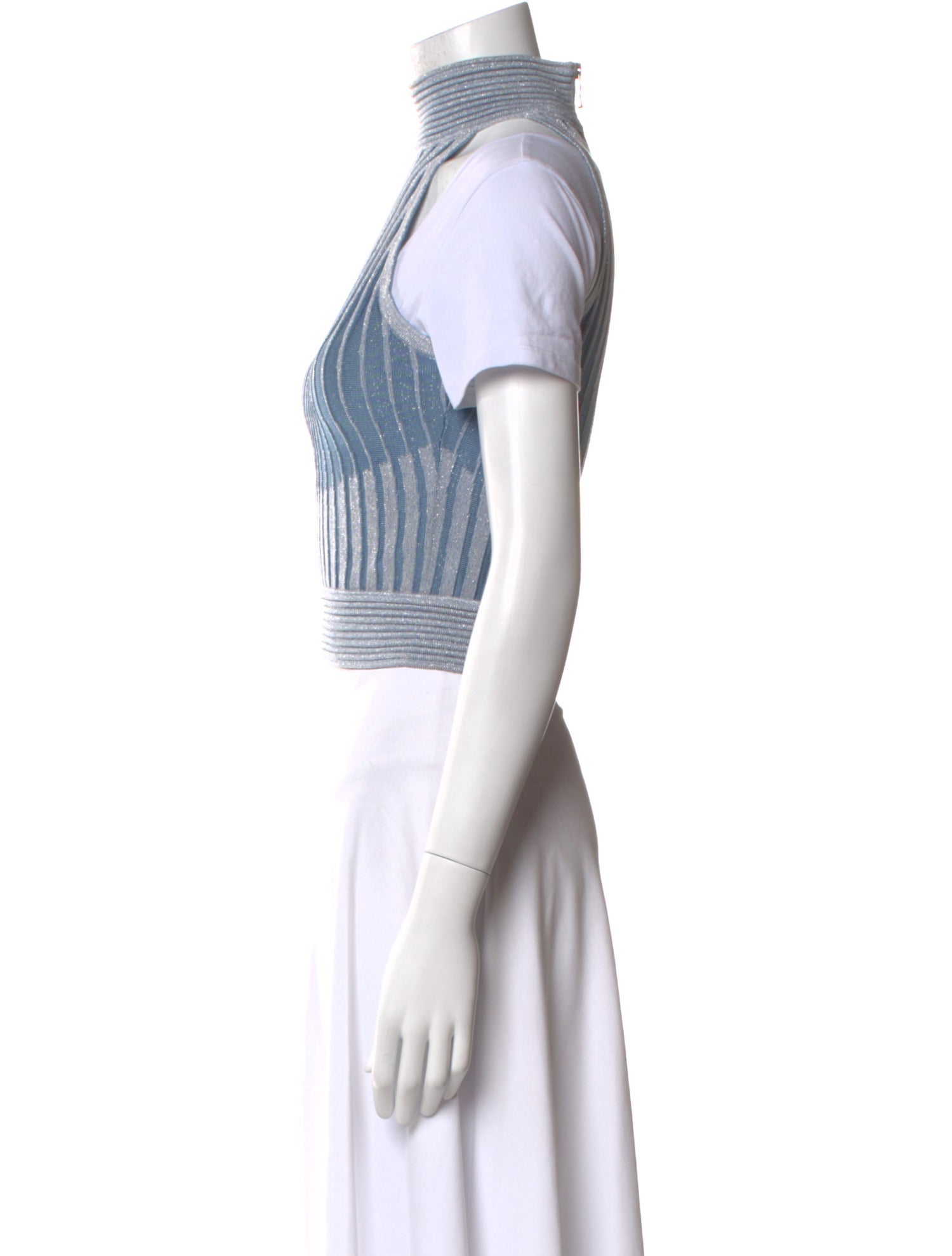 Balmain Striped Mock Neck Crop Top