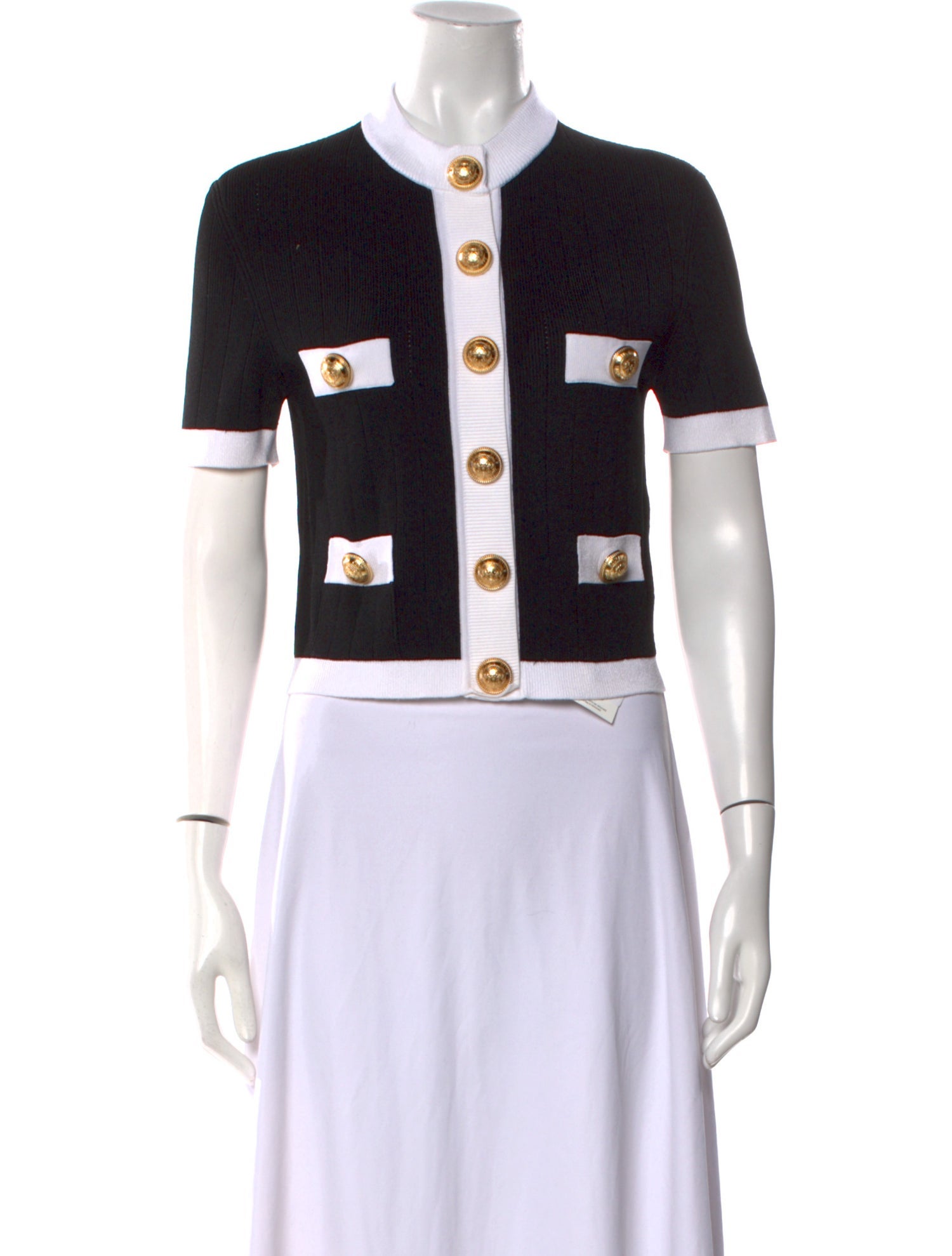 Balmain Colorblock Pattern Mock Neck Crop Top