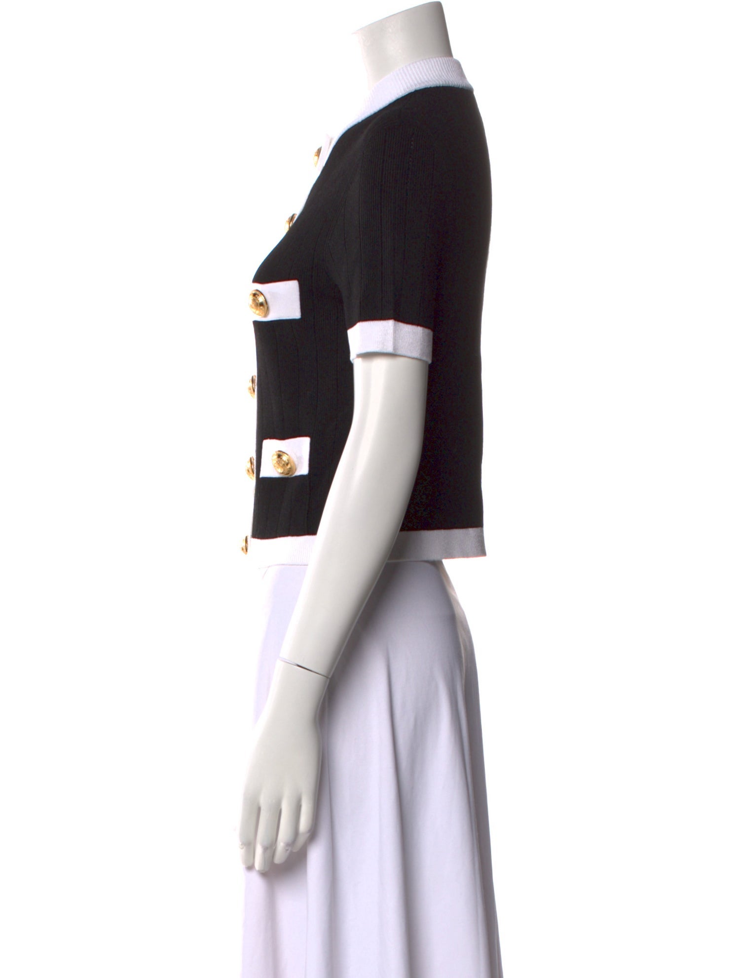 Balmain Colorblock Pattern Mock Neck Crop Top