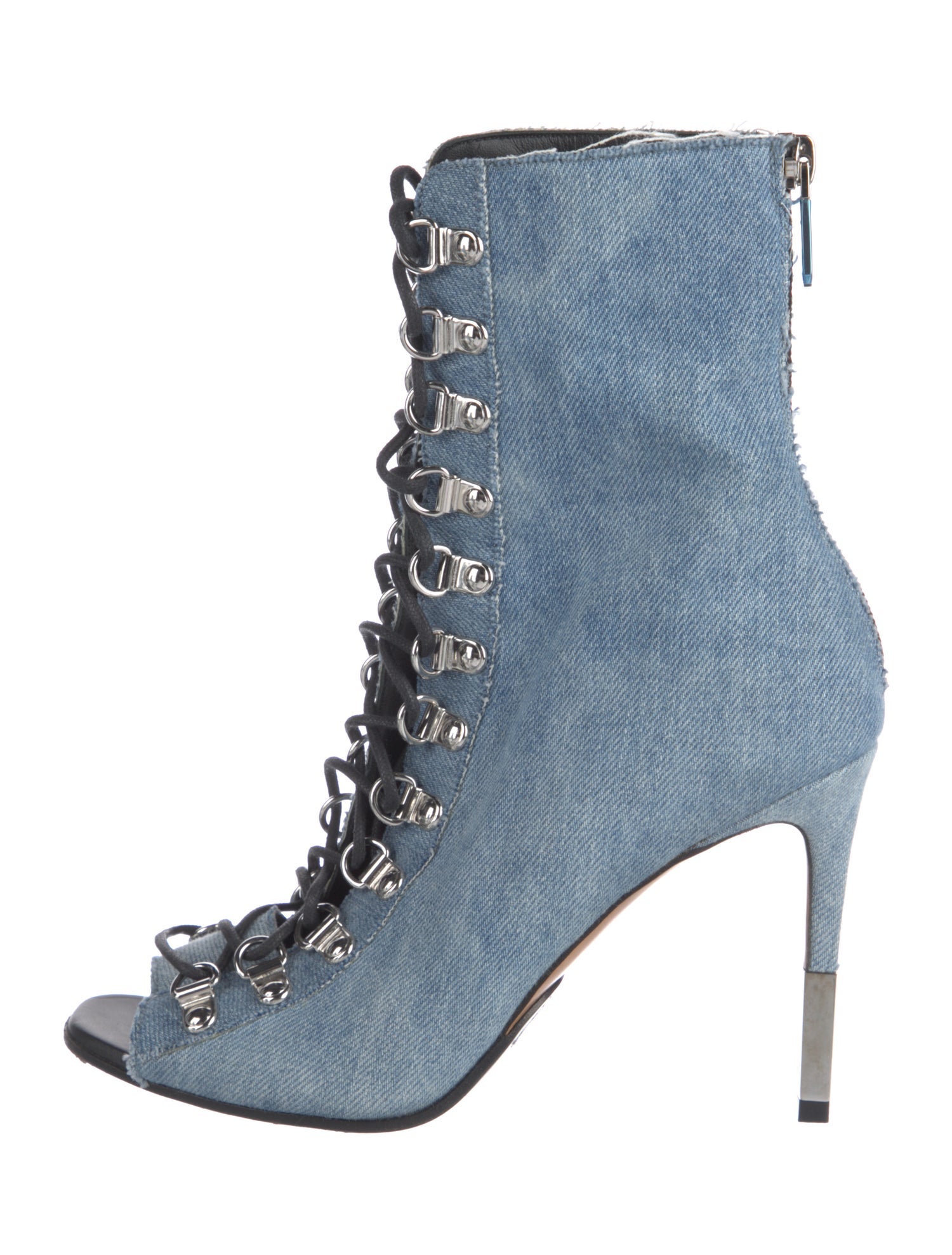 Balmain Denim Lace-Up Boots