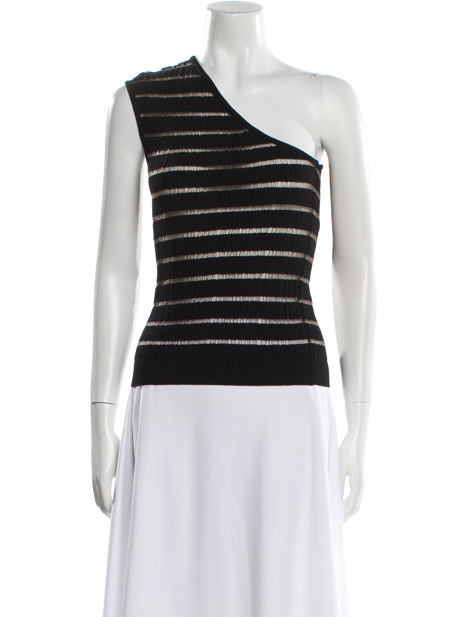 Balmain Striped One-Shoulder Top