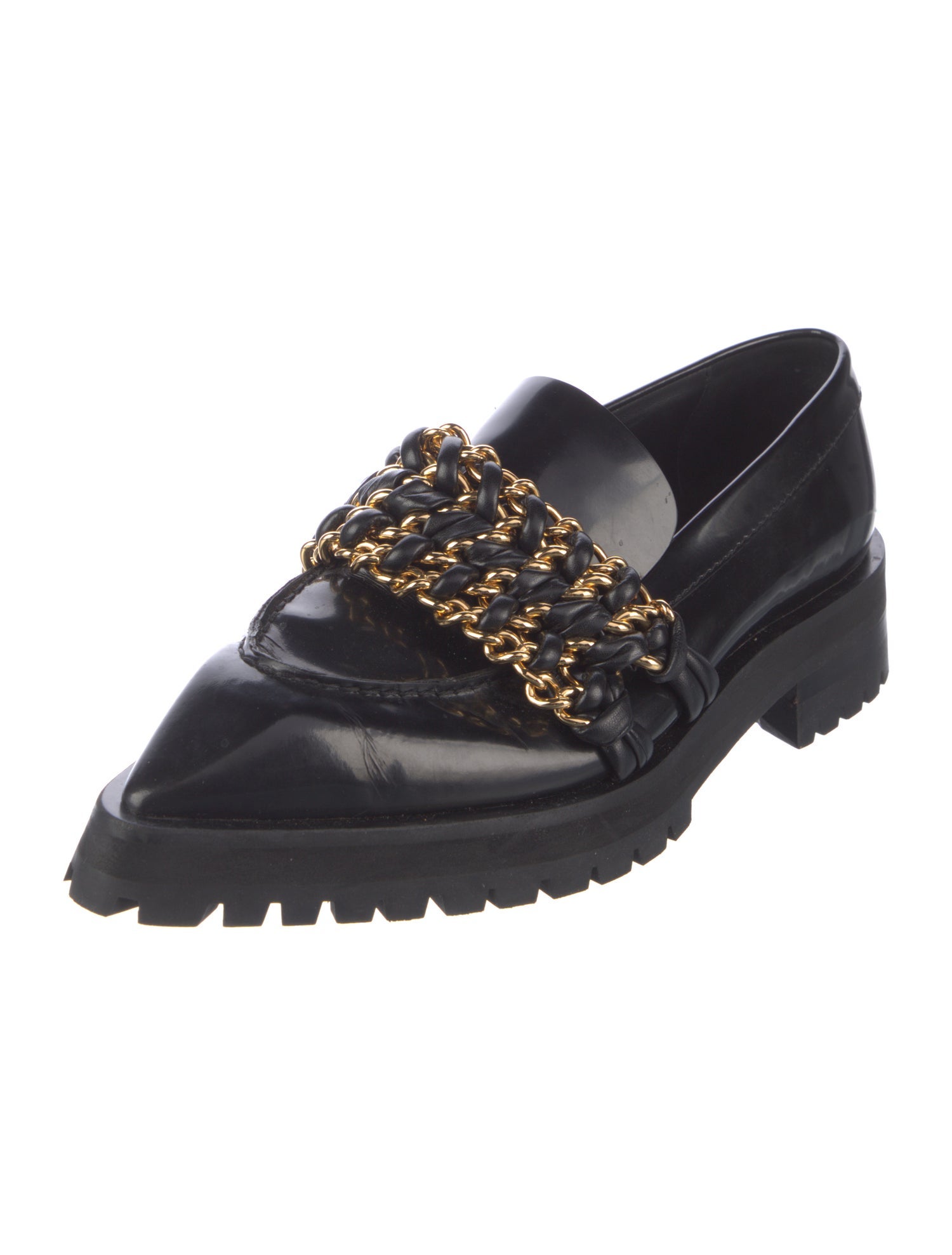 Balmain Leather Chain-Link Accents Dress Loafers