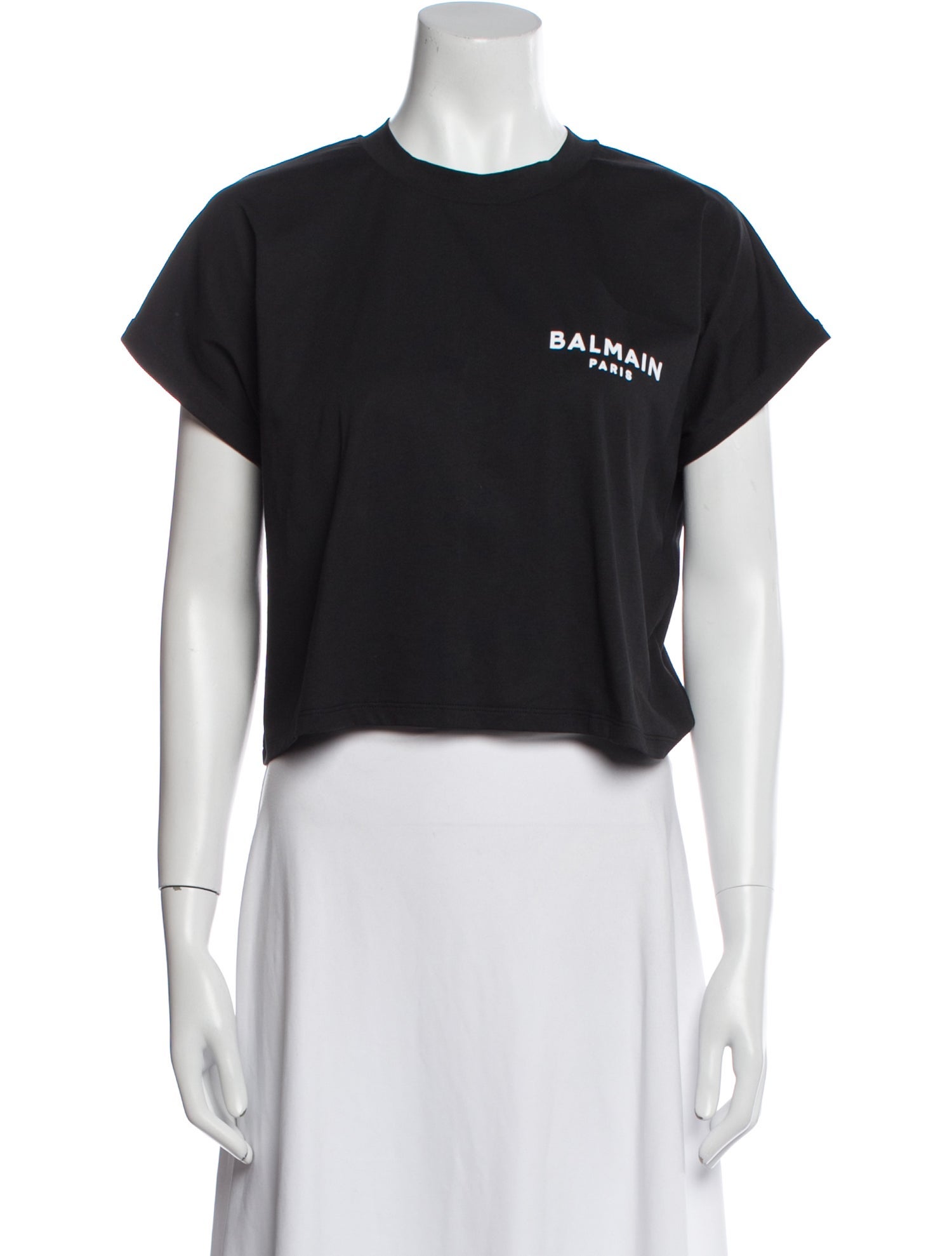 Balmain Graphic Print Crew Neck Crop Top