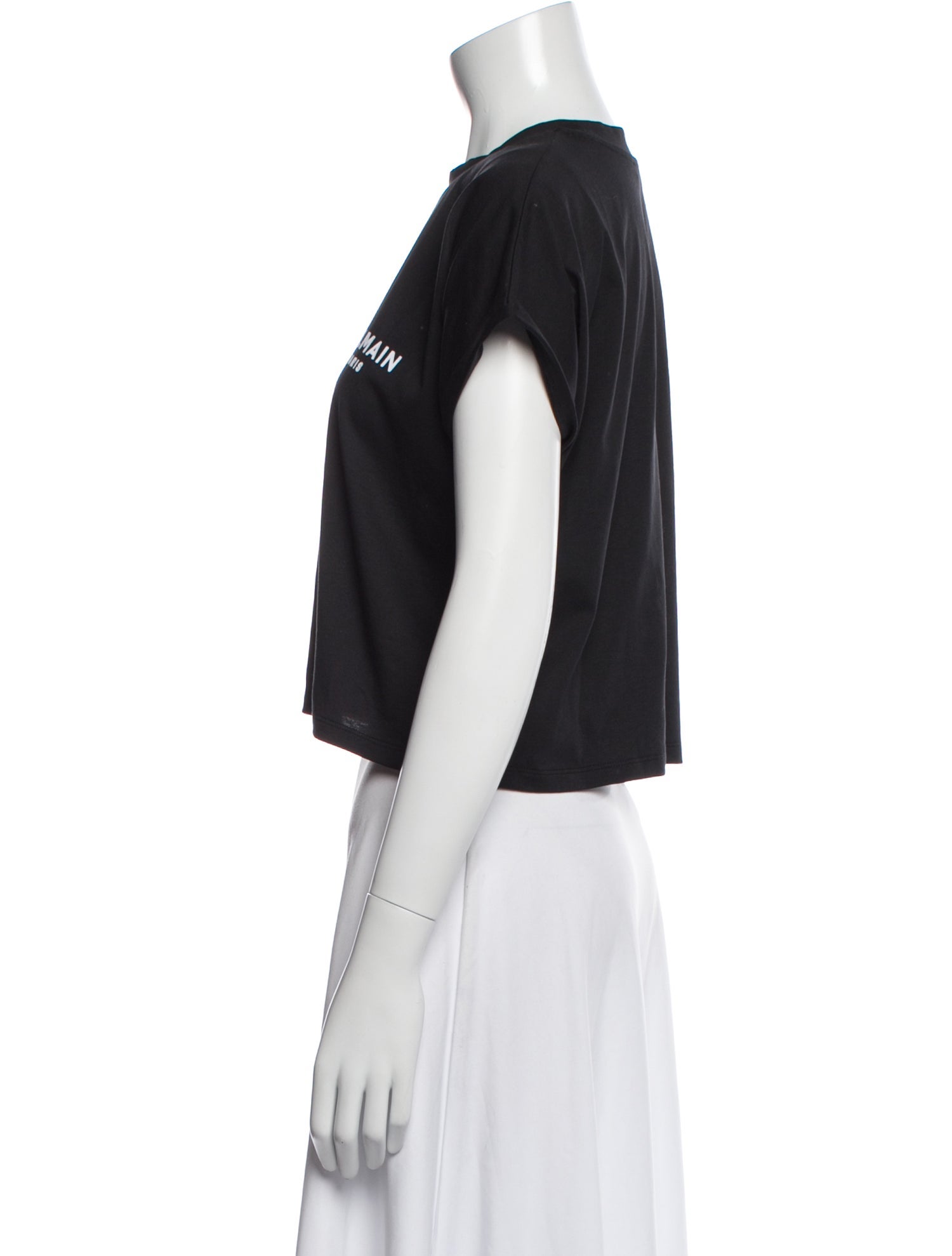 Balmain Graphic Print Crew Neck Crop Top