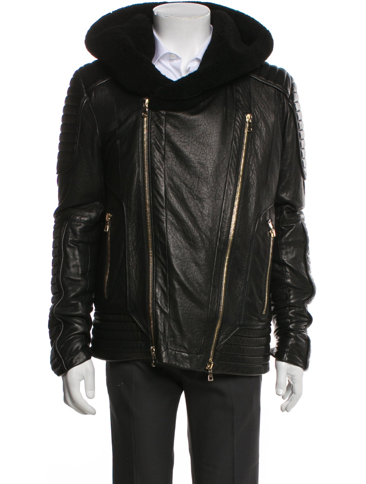 Balmain 2017 Lamb Leather Moto Jacket