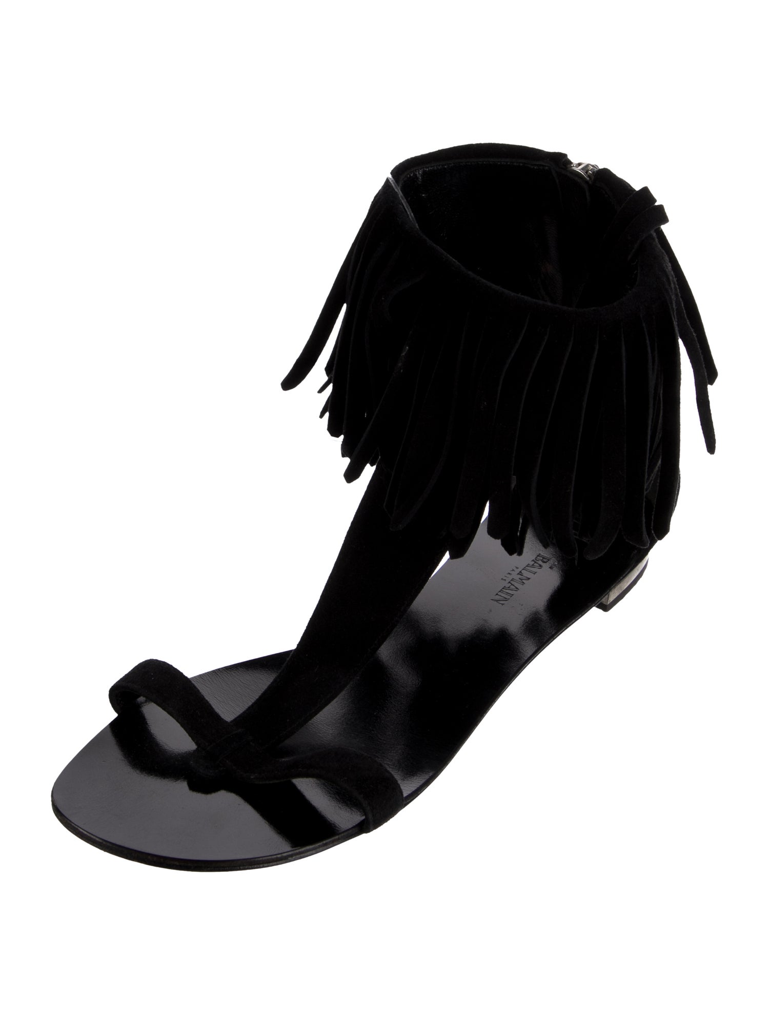 Giuseppe Zanotti x Balmain Suede Fringe Trim Accent Gladiator Sandals