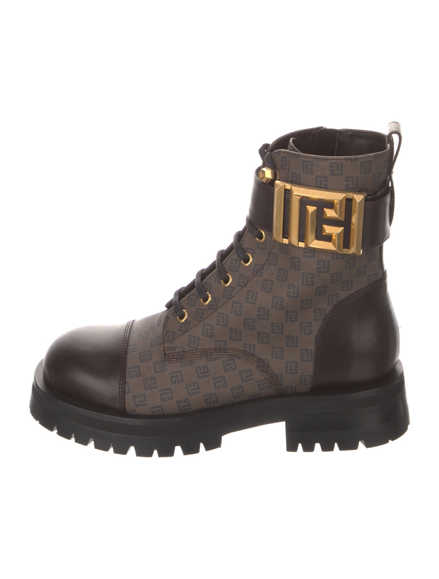 Balmain Leather Printed Combat Boots