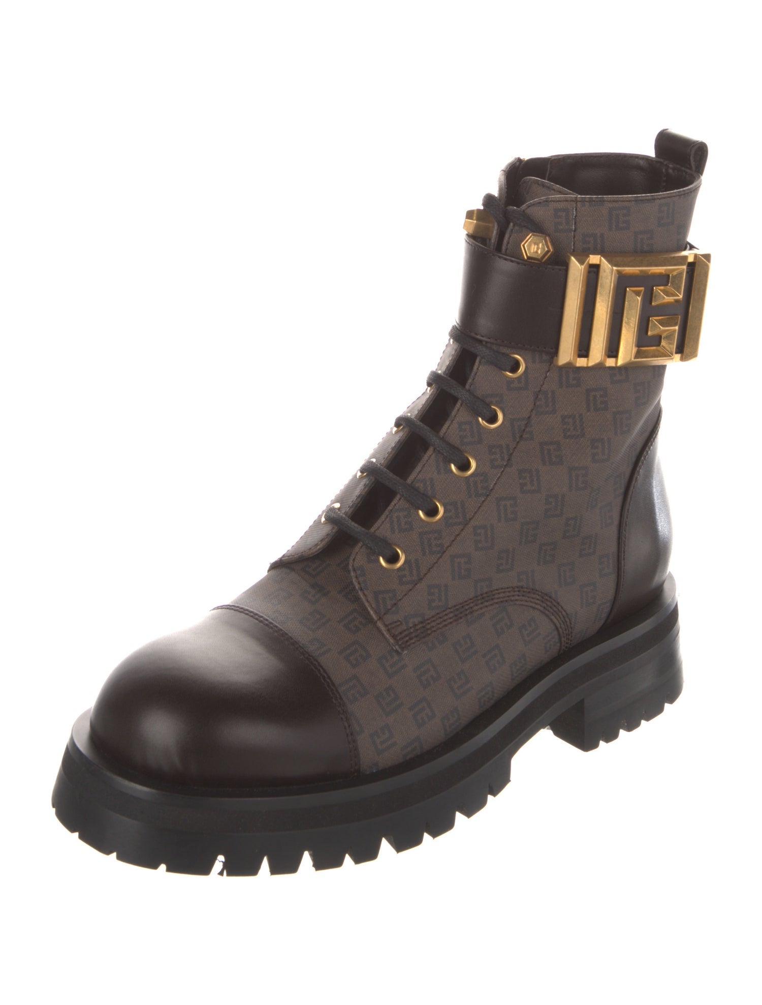 Balmain Leather Printed Combat Boots