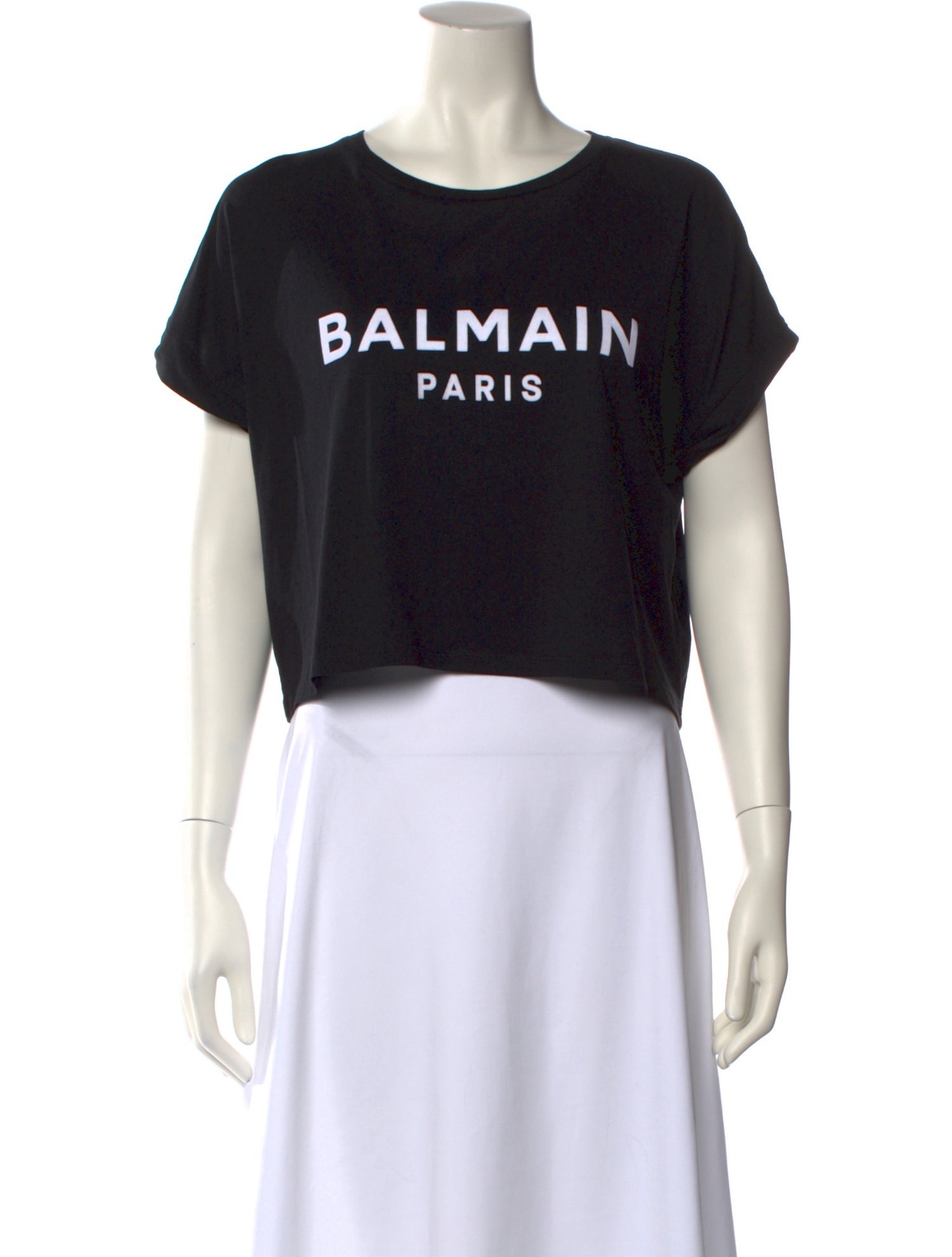 Balmain Graphic Print Crew Neck Crop Top
