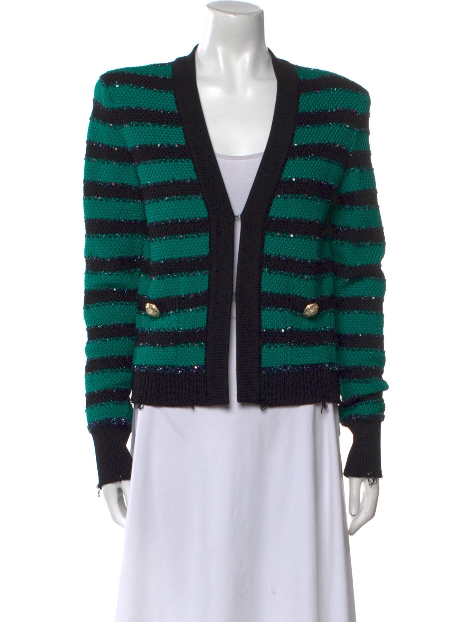 Balmain Striped V-Neck Sweater