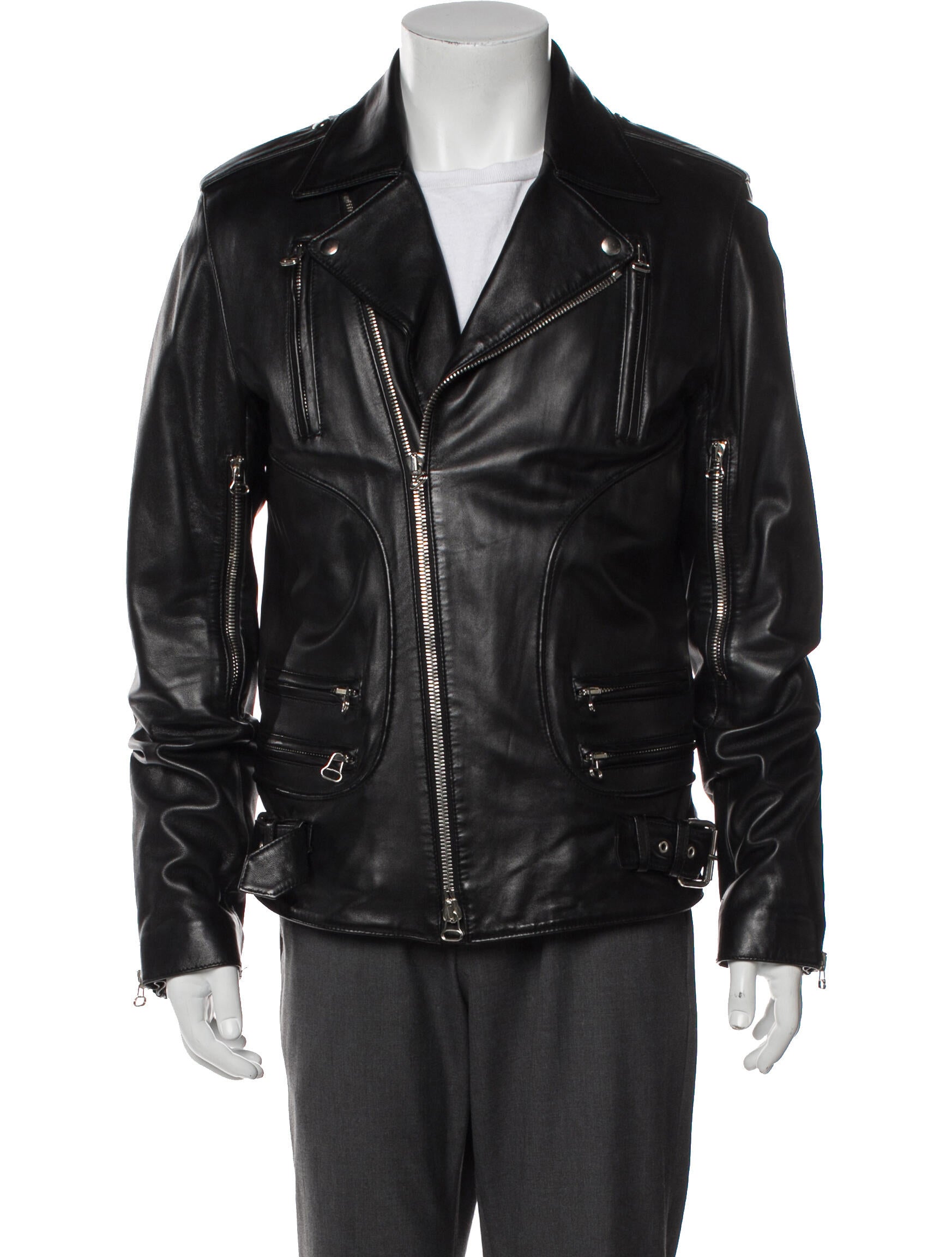 Balmain Signature Logo Lambskin Moto Jacket