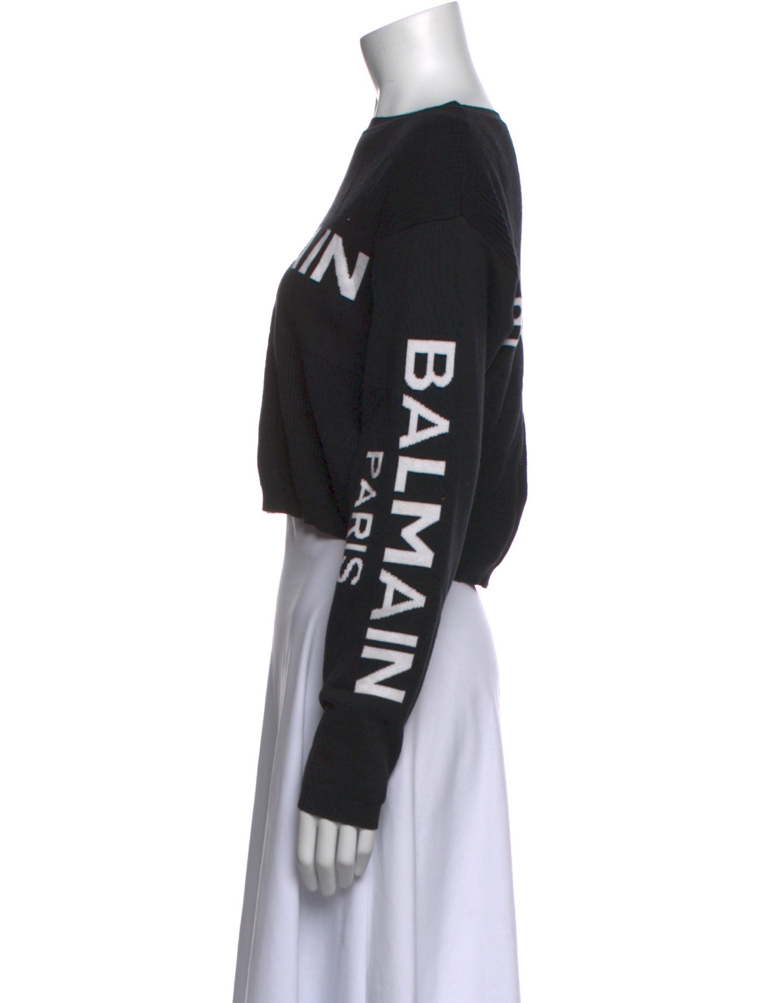 Balmain Graphic Print Bateau Neckline Crop Top