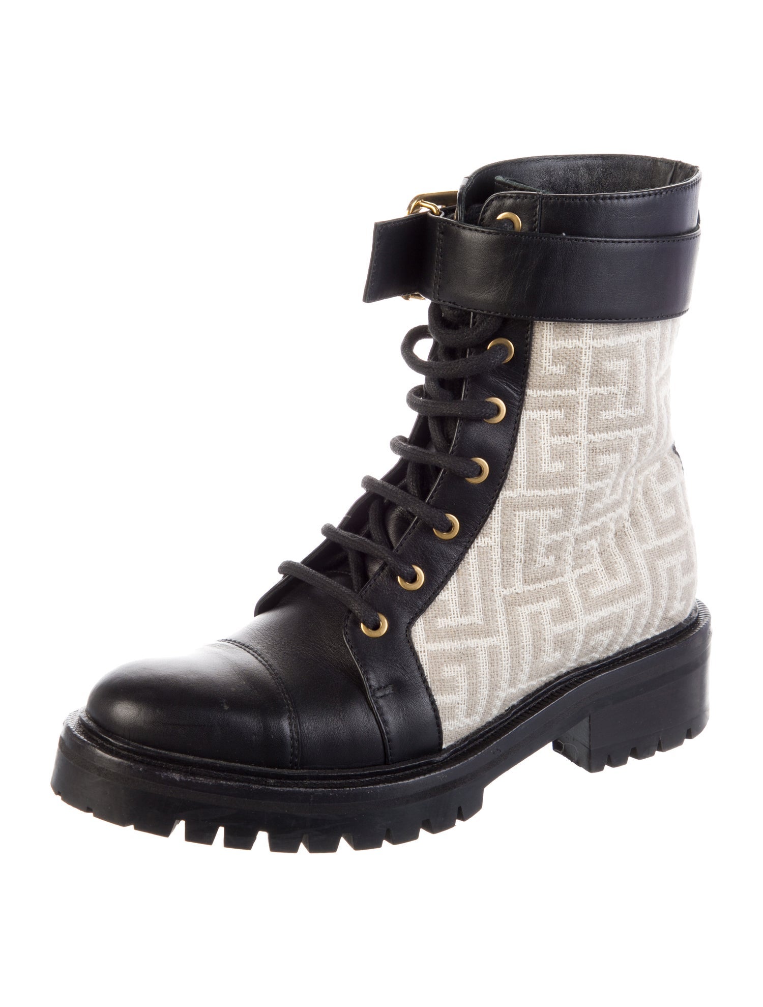 Balmain Canvas Colorblock Pattern Combat Boots