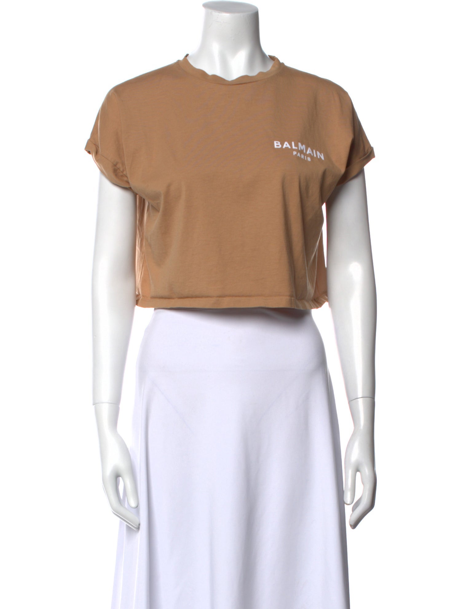 Balmain Graphic Print Crew Neck Crop Top