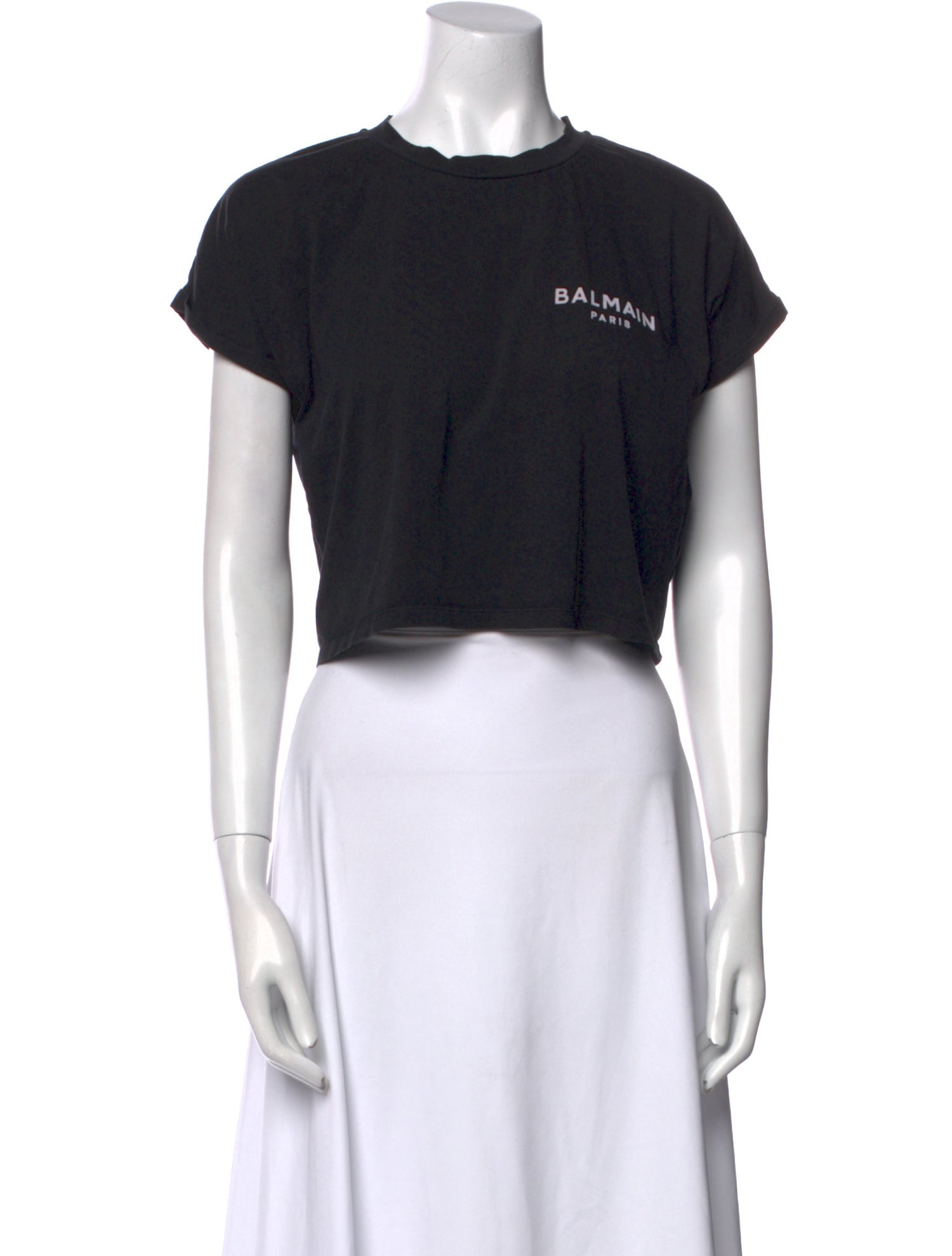 Balmain Graphic Print Crew Neck Crop Top