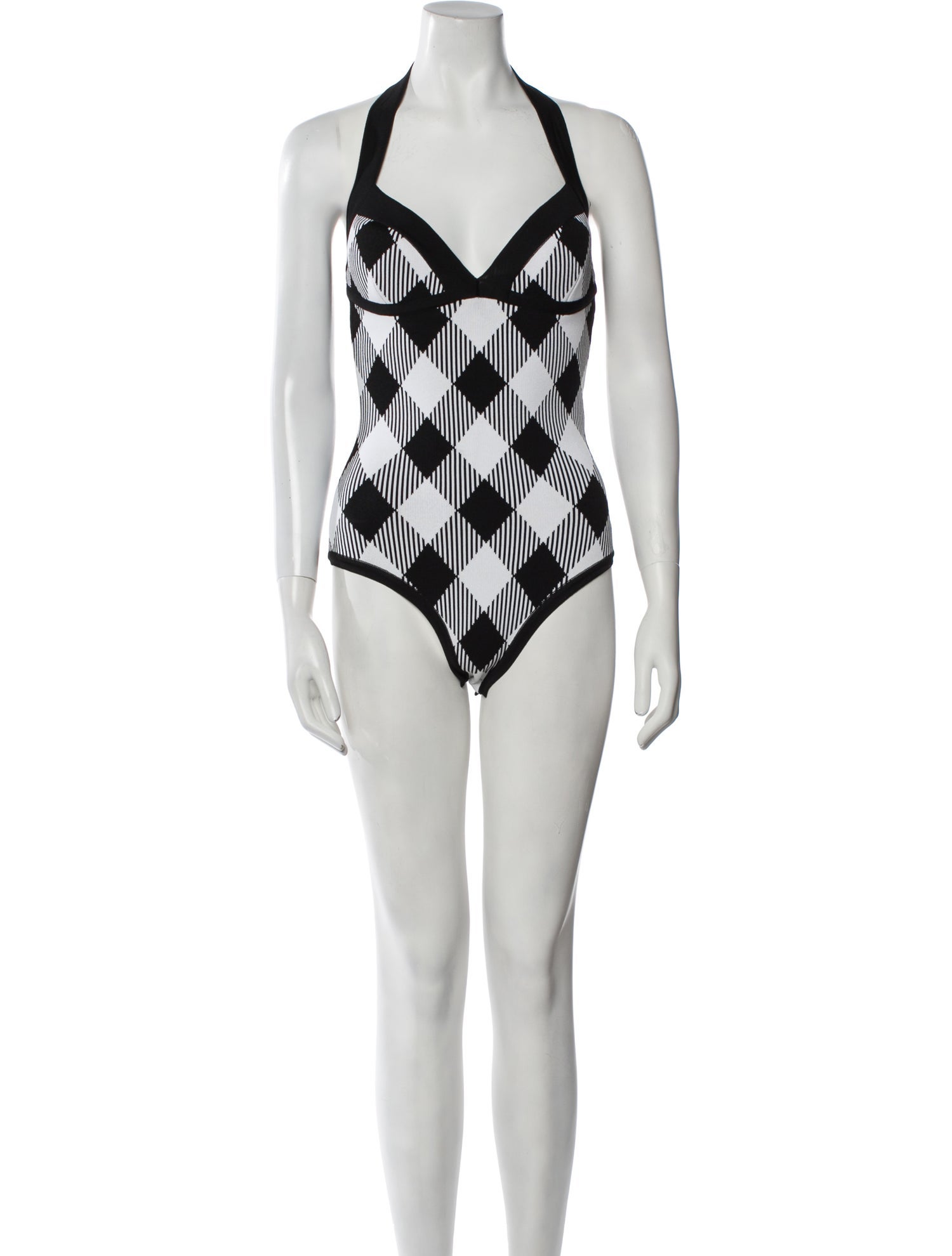 Balmain Nylon Plaid Print Bodysuit w/ Tags