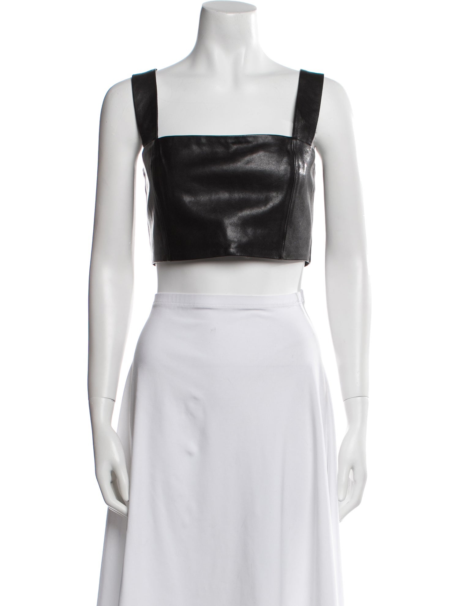 Balmain Lambskin Square Neckline Crop Top