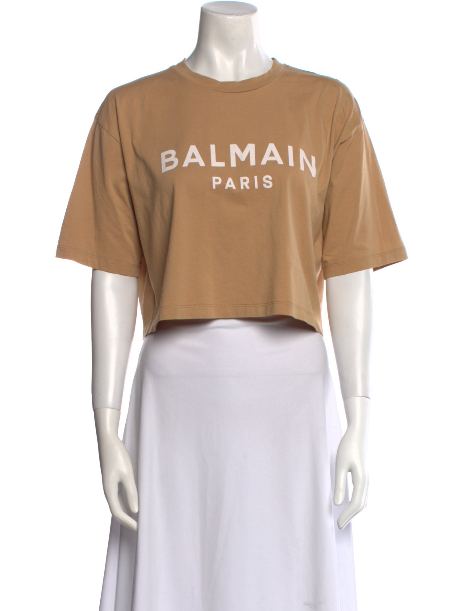 Balmain Graphic Print Crew Neck Crop Top