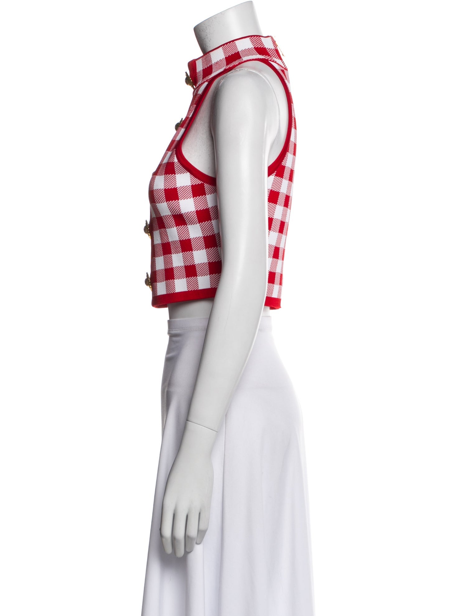 Balmain Plaid Print Mock Neck Crop Top