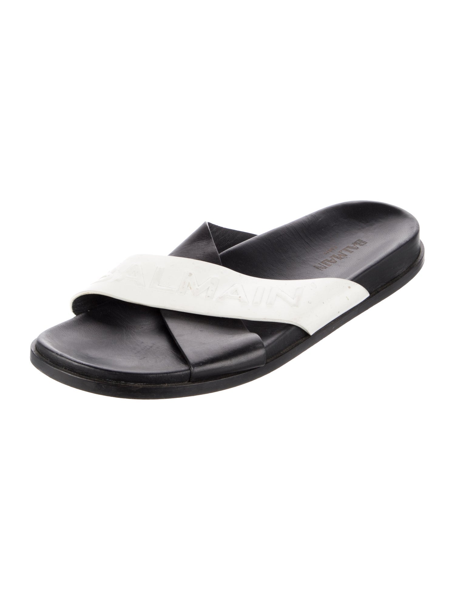 Balmain Leather Colorblock Pattern Slides