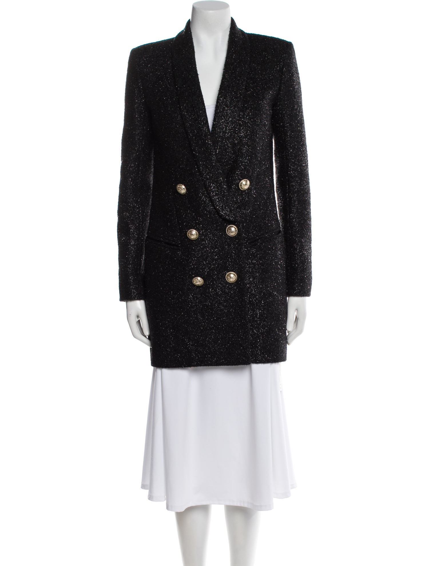 Balmain Wool Tweed Pattern Peacoat