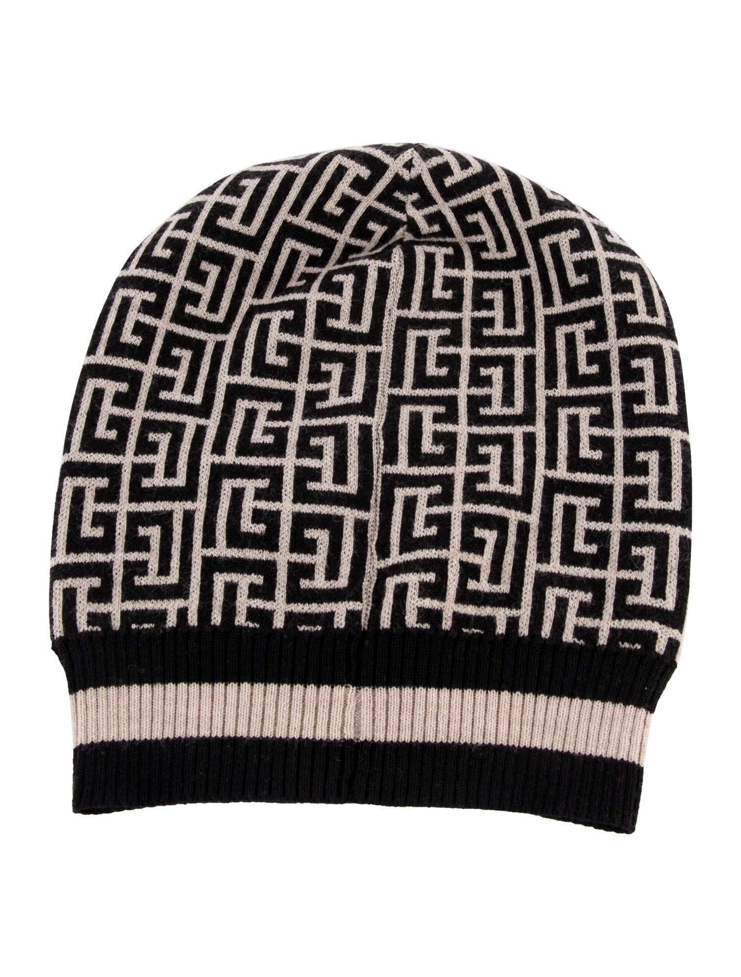 Balmain Merino Wool Logo Pattern Print Knitted Beanie