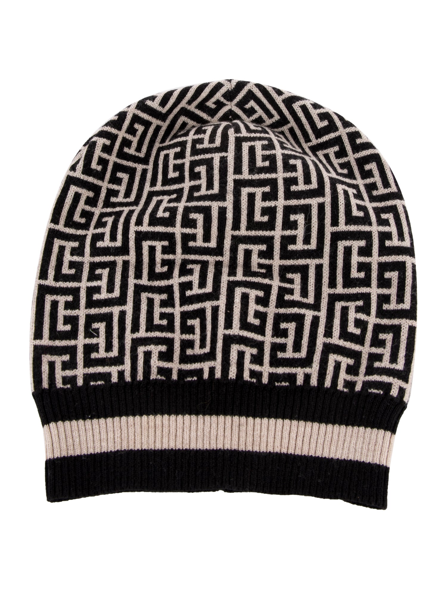 Balmain Merino Wool Logo Pattern Print Knitted Beanie