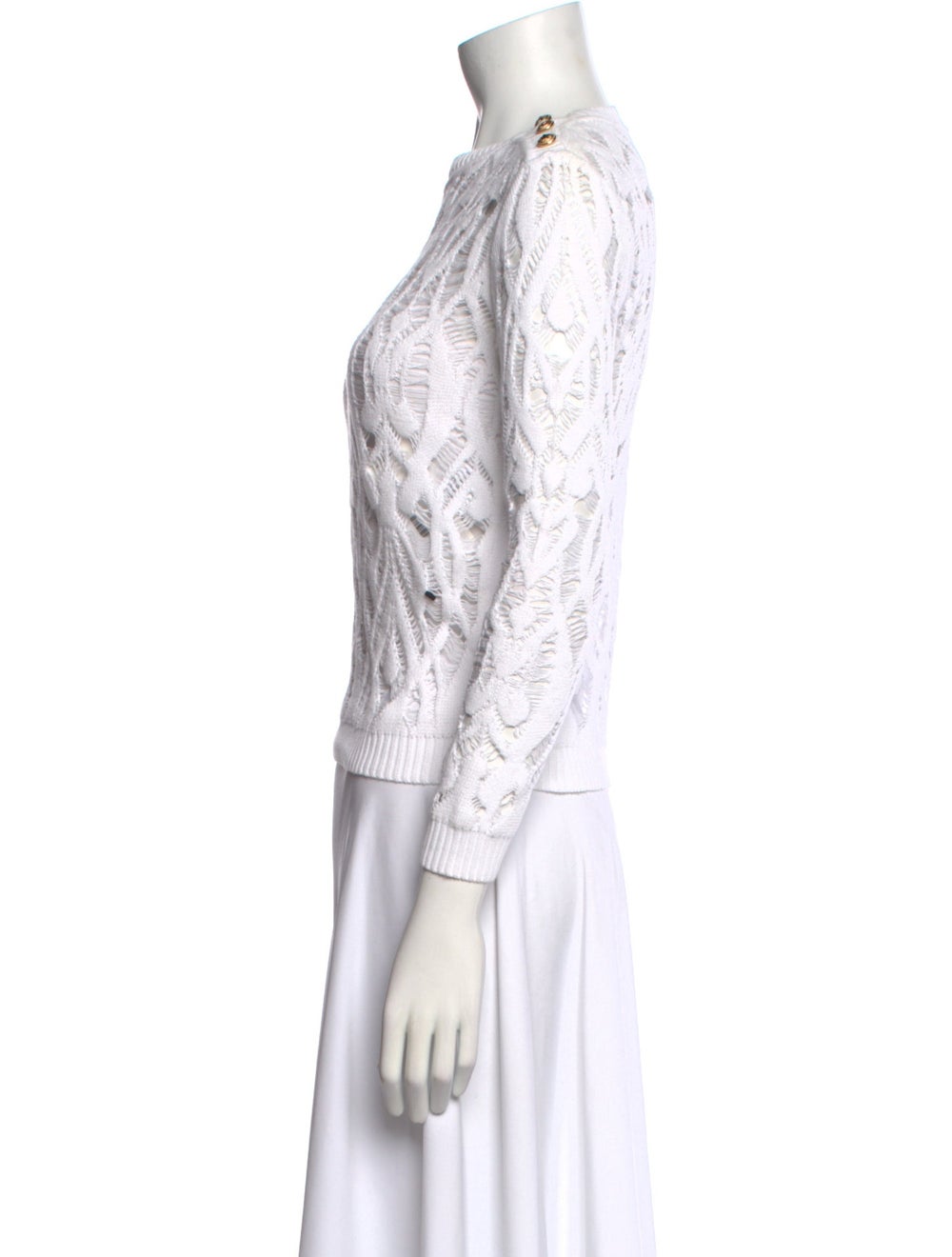Balmain Pullover White Lace Pattern Long Sleeve w… - image 2