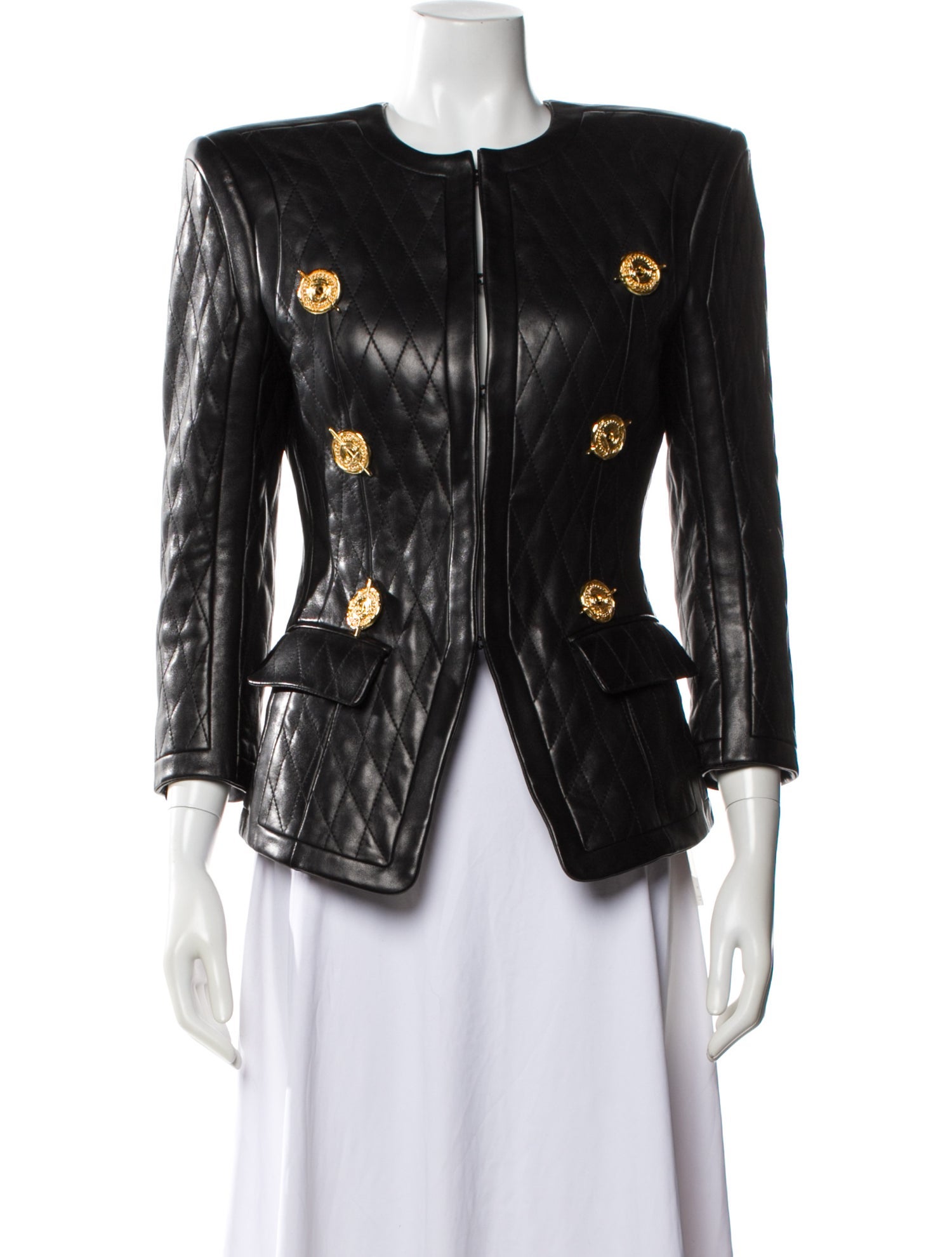 Balmain Leather Tweed Pattern Evening Jacket