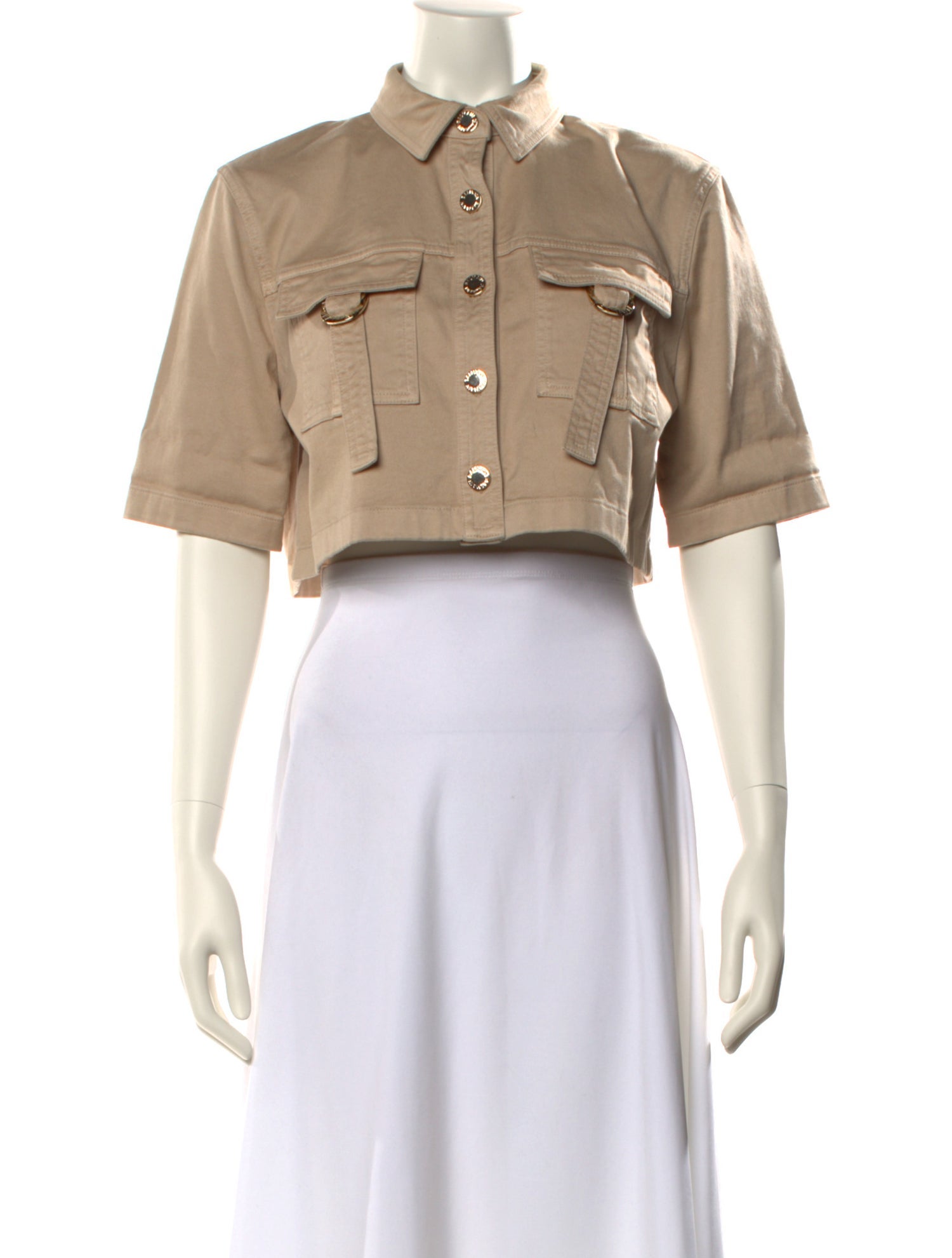 Balmain Mock Neck Short Sleeve Crop Top