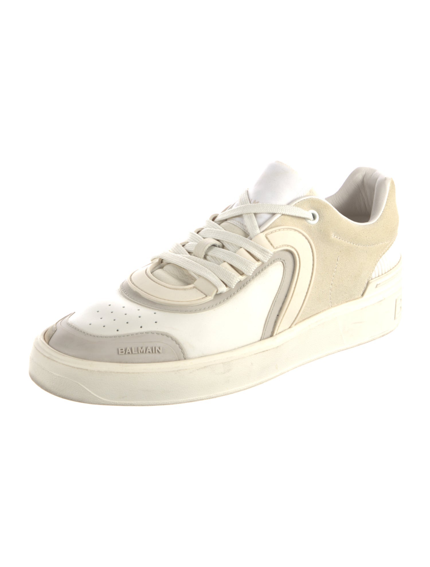 Balmain Leather Colorblock Pattern Sneakers