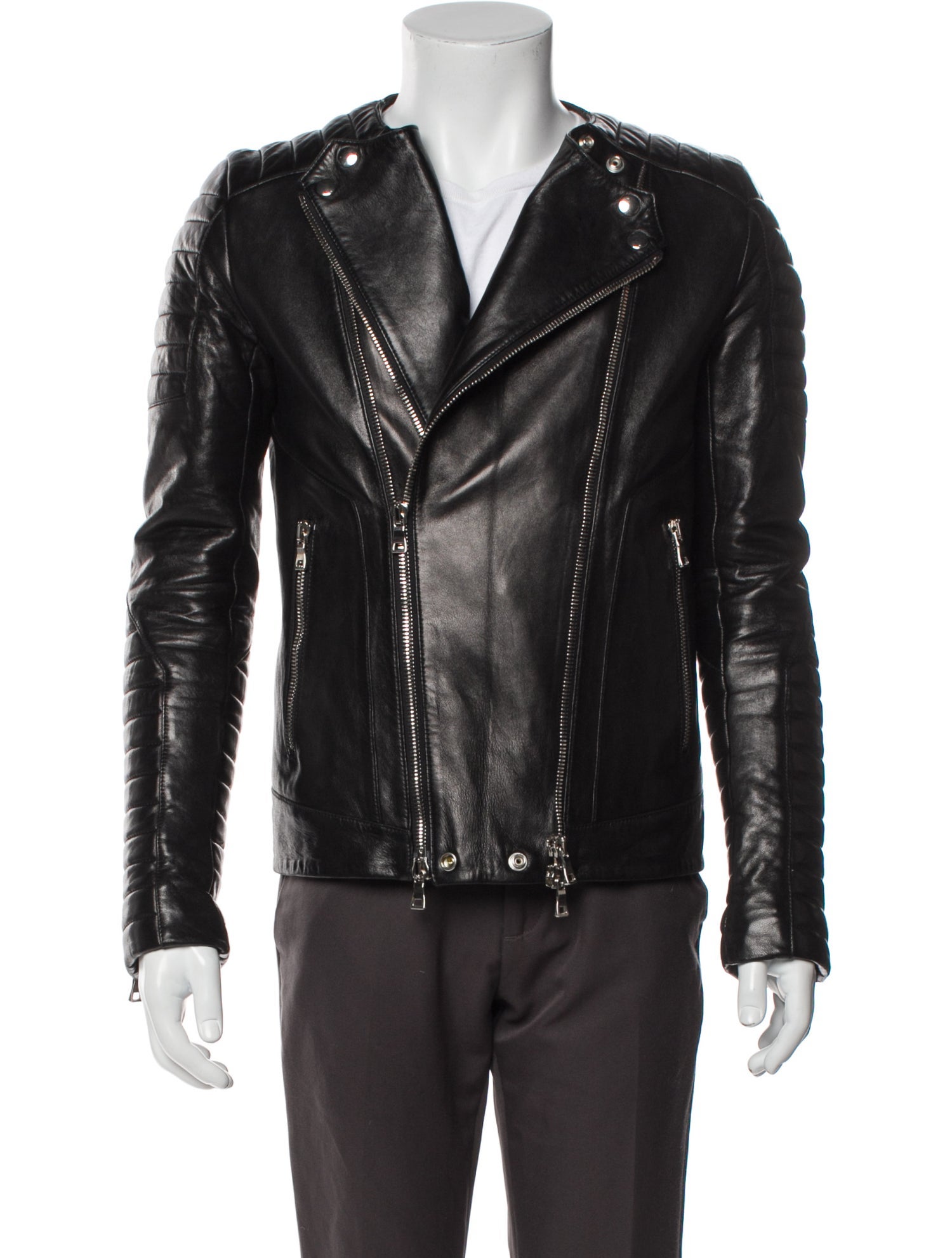 Balmain Signature Logo Lambskin Moto Jacket