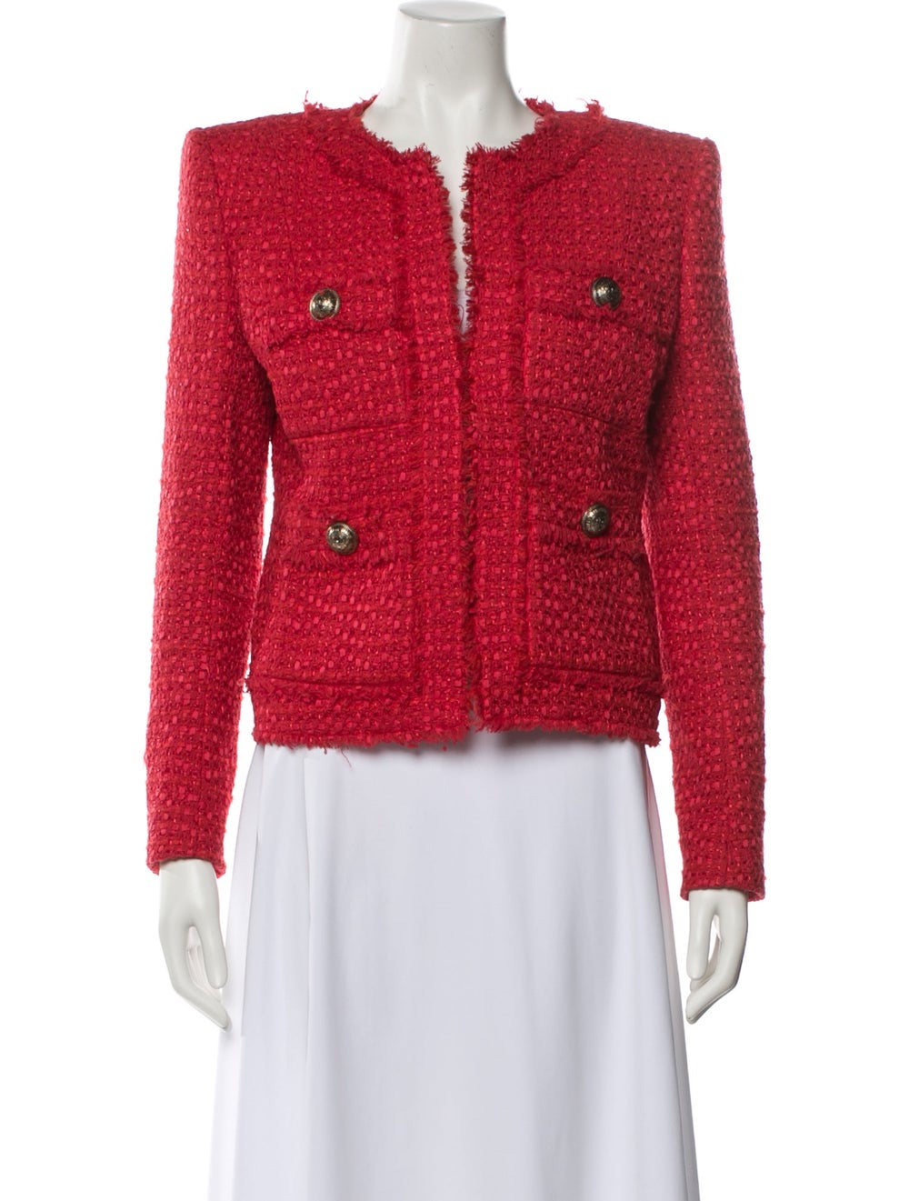 Balmain Evening Jacket Red Tweed Pattern Collarle… - image 1