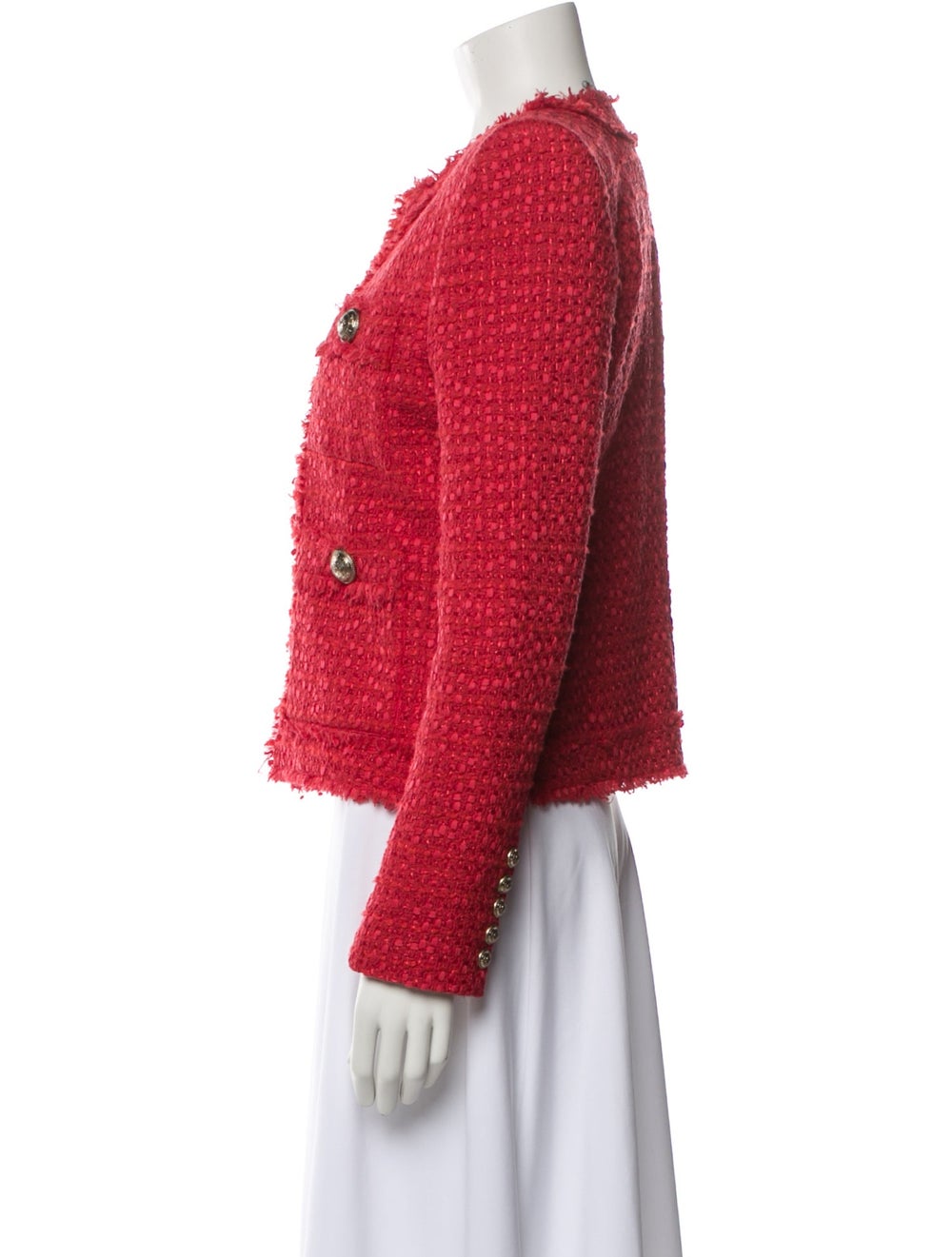 Balmain Evening Jacket Red Tweed Pattern Collarle… - image 2