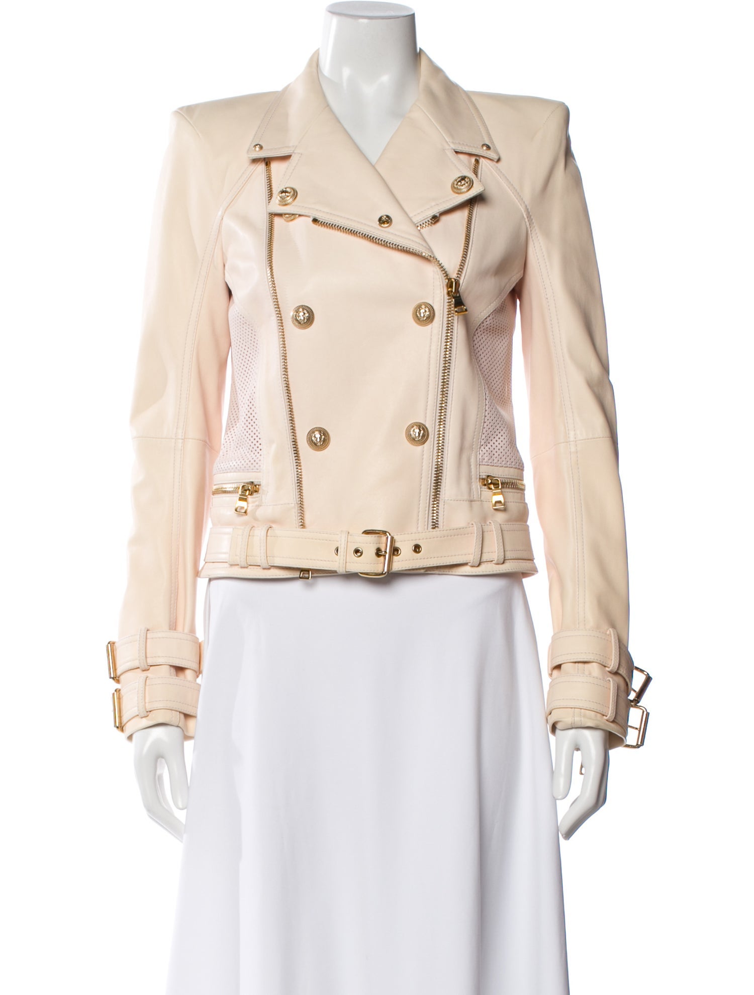 Balmain 2015 Lamb Leather Biker Jacket w/ Tags - Neutrals Jackets