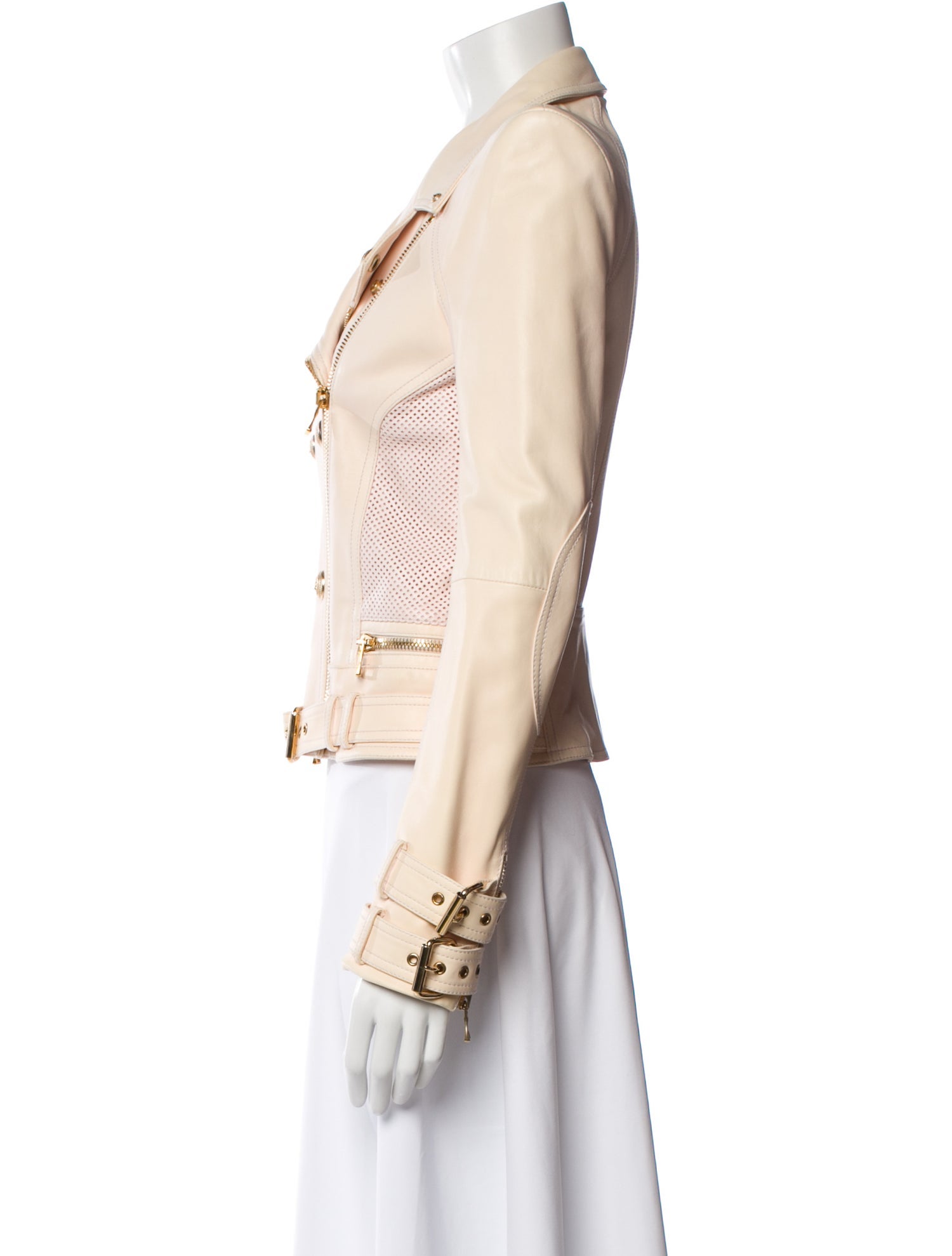 【M3】BALMAIN ベージュ レザージャケット Balmain 2015 Lamb Leather Biker Jacket w/ Tags - Neutrals Jackets