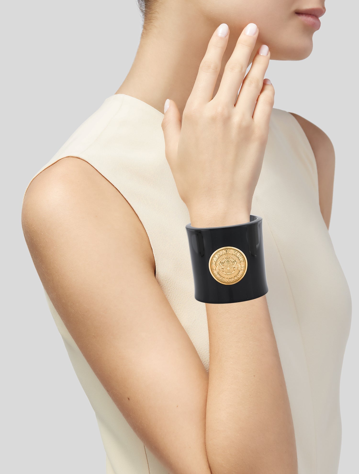 Balmain Resin Logo Coin Cuff Bracelet