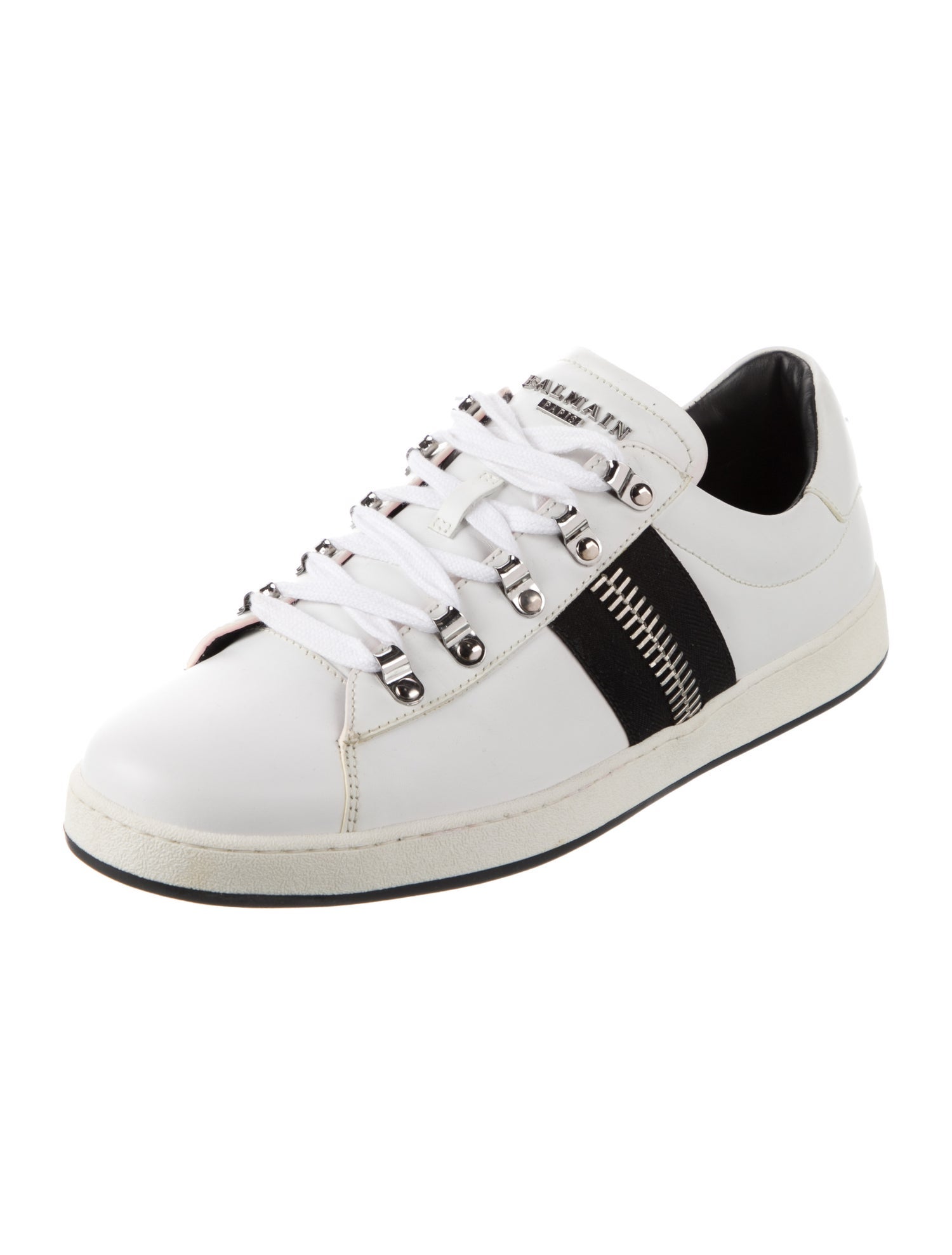 Balmain Leather Colorblock Pattern Sneakers